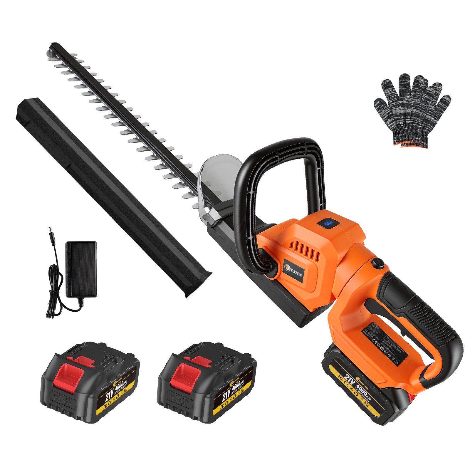 CONENTOOL Akku-Heckenschere 800W bürstenloser Motor, 52,5 cm Schnittlänge, 2 x 4,0 Ah Akku Set für Garten Hecken und Sträucher