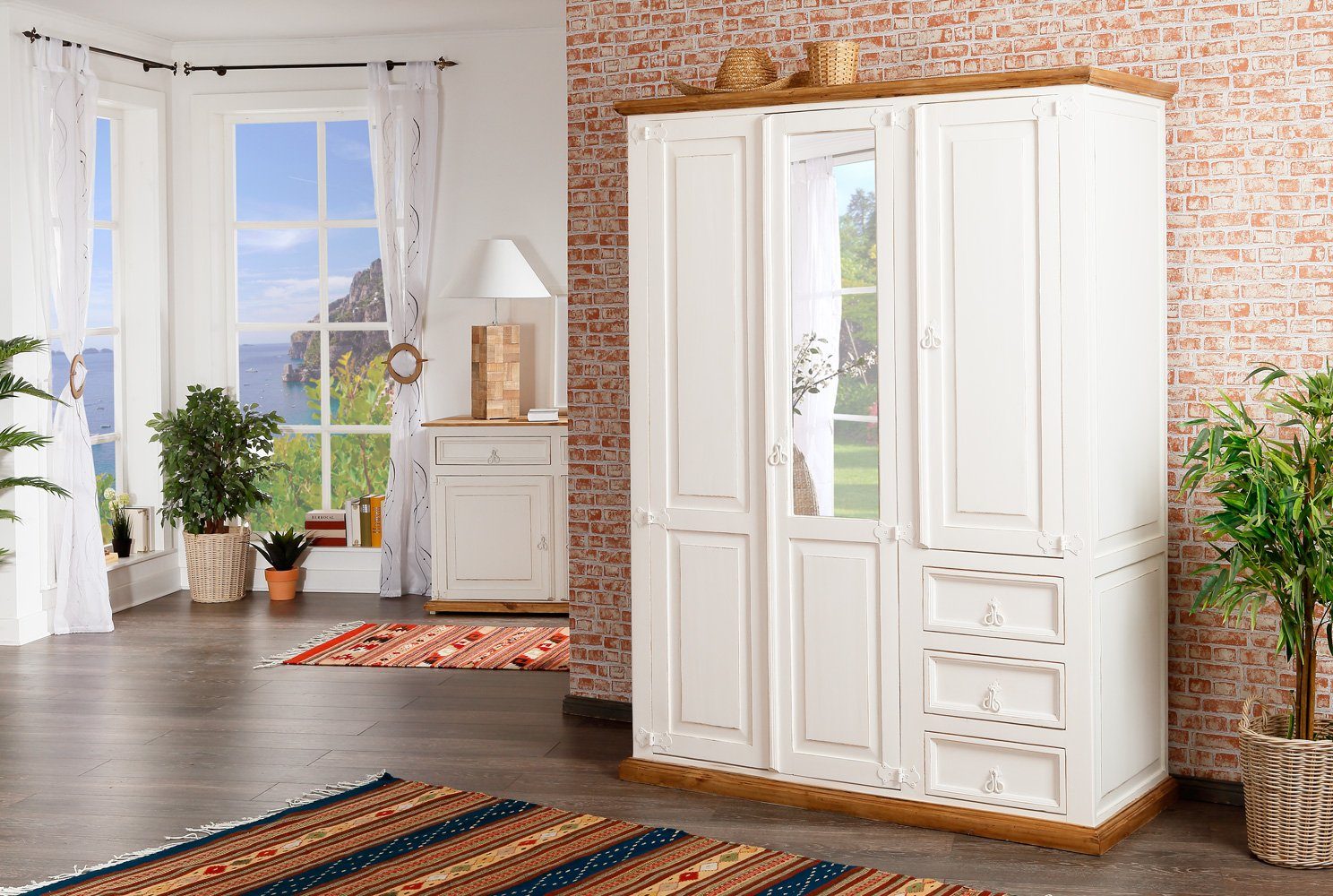 1a Direktimport Kleiderschrank Schlafzimmerschrank MEXICO, Pinie weiß honig Massivholz, Landhaus