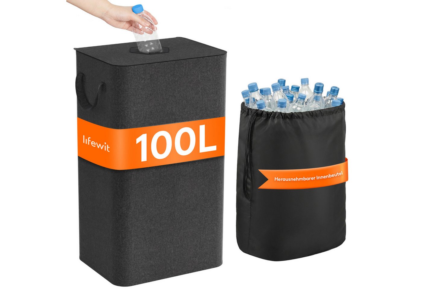 Lifewit Mülleimer Pfandflaschensammler mit Deckel Einwurfloch für Leergut Altglas Küche., 100l, Faltbar