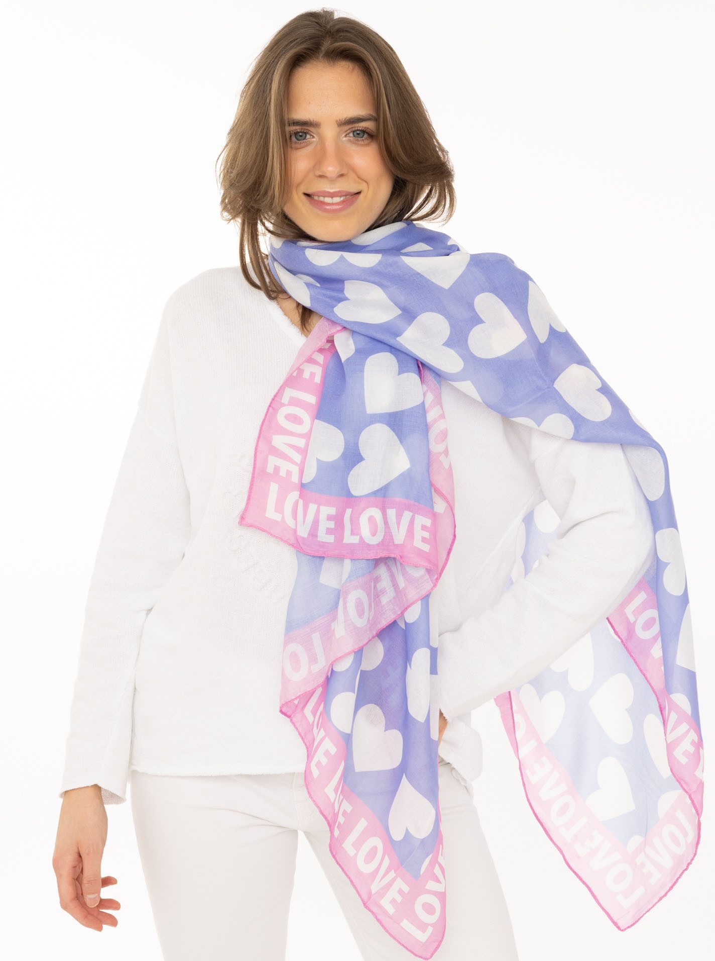 Zwillingsherz Schal "Classic Hearts", Herzmotiv, Schriftzug, transparent