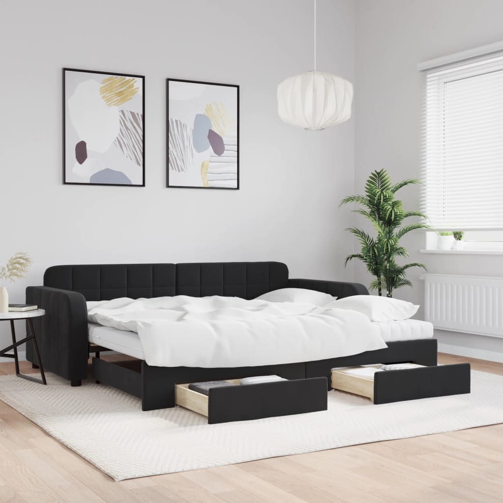 vidaXL Bett, Tagesbett Ausziehbar mit Schubladen Schwarz 90x200 cm Samt günstig online kaufen