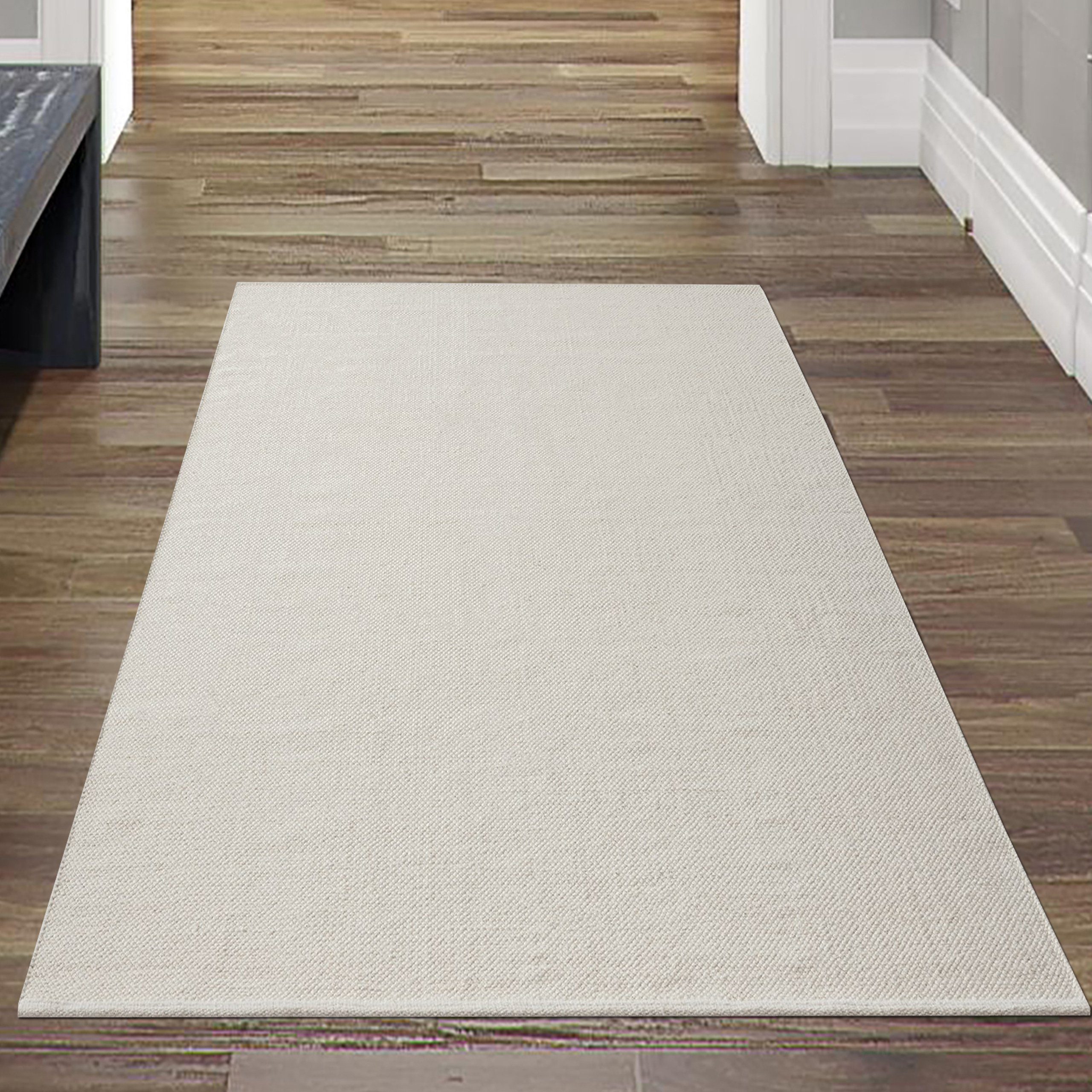Teppich Luxuriöser handgewebter Wollteppich Uni Design in creme, Teppich-Traum, rechteckig, Höhe: 6 mm