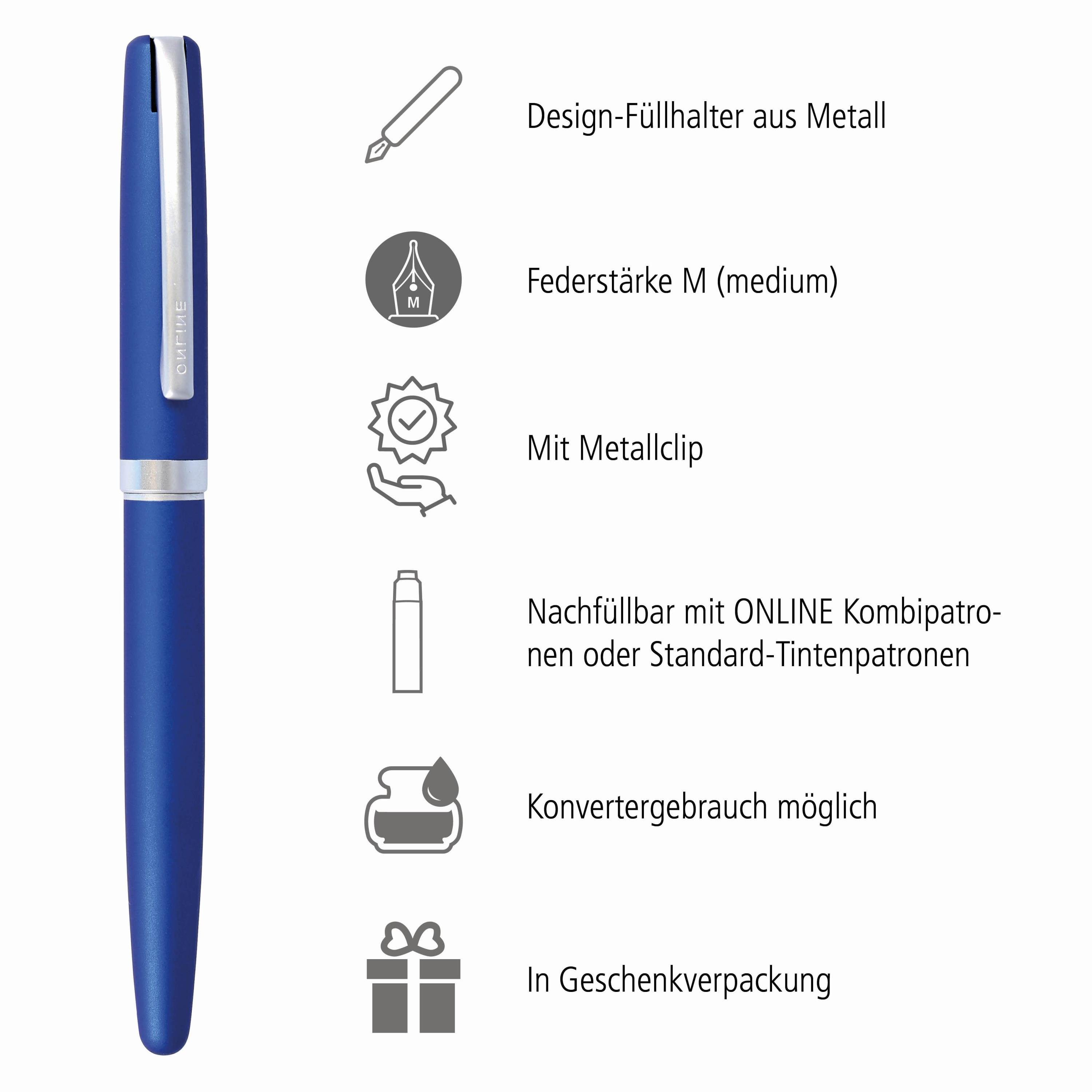 Eleganza Füllhalter, Blau Füller Geschenkbox Online Pen in