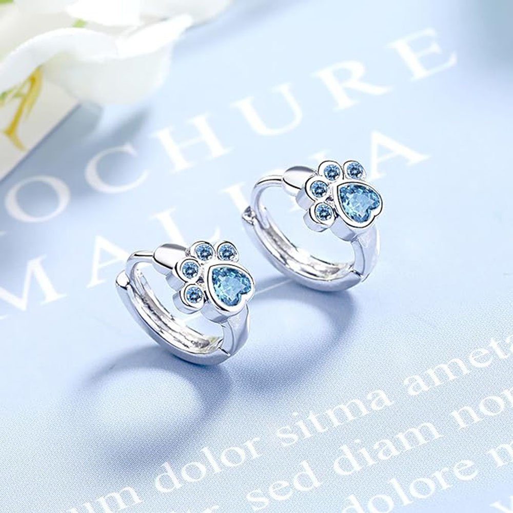 Ohrringe Blaue Katzenkralle POCHUMIDUU Zirkonia Ohrhänger für Paar Frauen