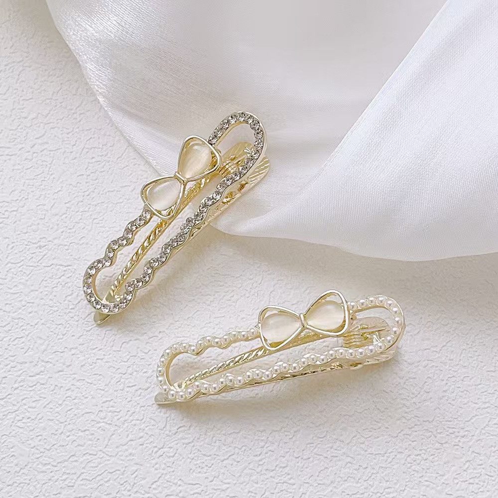 The Beauty House Haarspange Damen Haarklammer Gold Schleife mit Strass Perlen Edelstein, Elegante Haarclips für Hochzeit Party Alltag Haaraccessoires