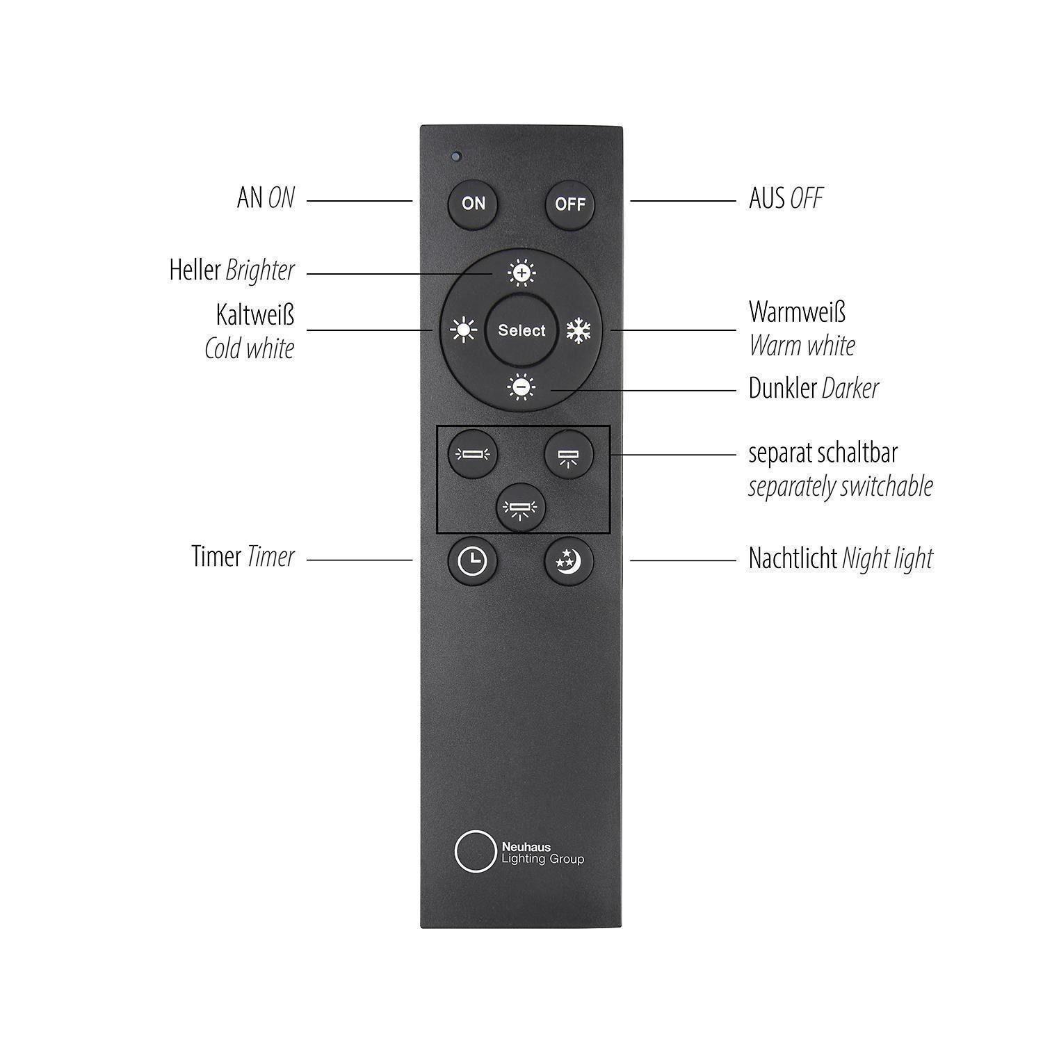 MONDO LED Pendelleuchte FAMERA, 2-flammig, Braun, Schwarz, Eichenholz, Anpassung der Farbtemperatur, Dimmfunktion, LED fest integriert, Metall, Höhenverstellbar, mit Fernbedienung, Ø 50 x H 200 cm