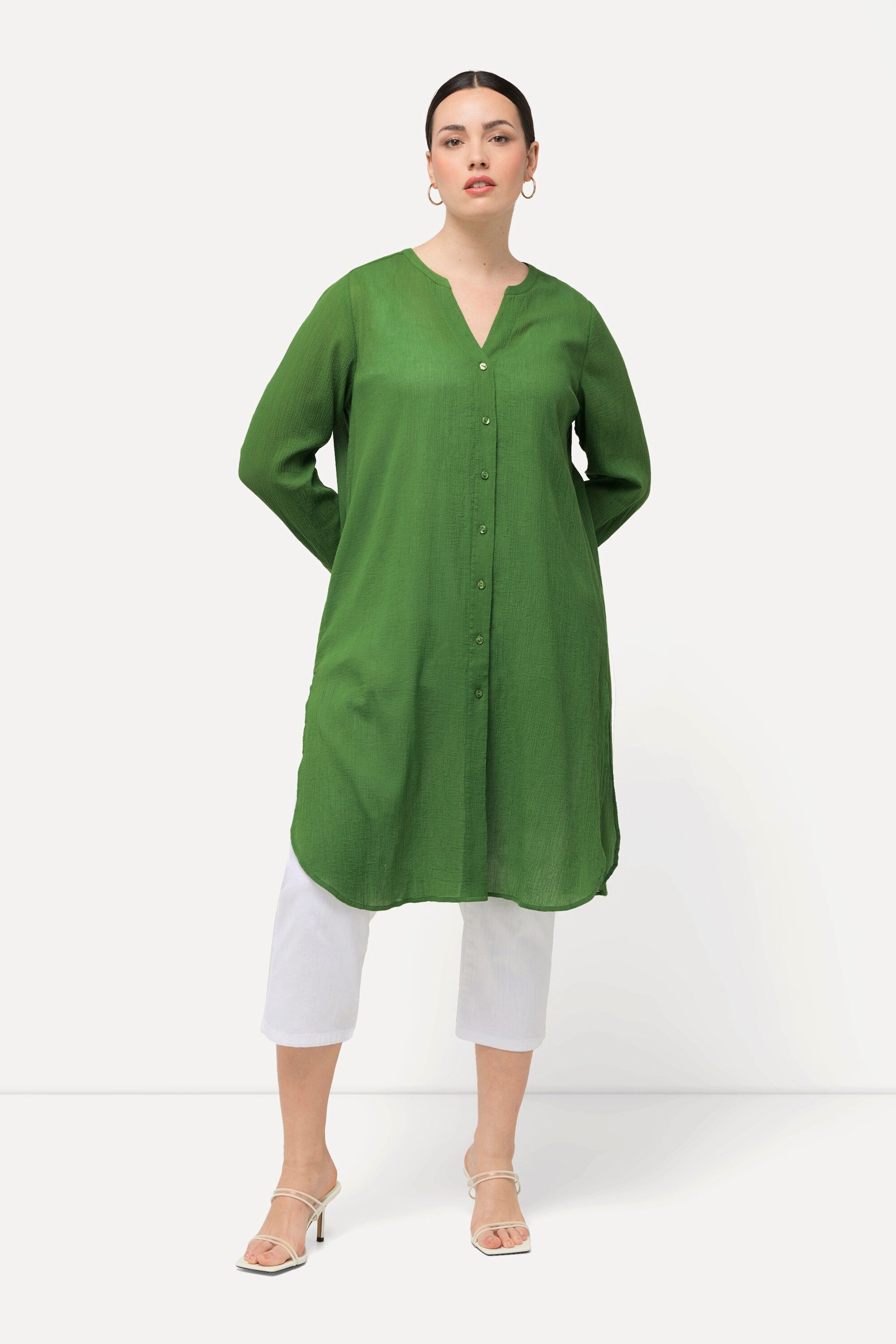 Longbluse Longbluse Struktur A-Linie Tunika-Ausschnitt