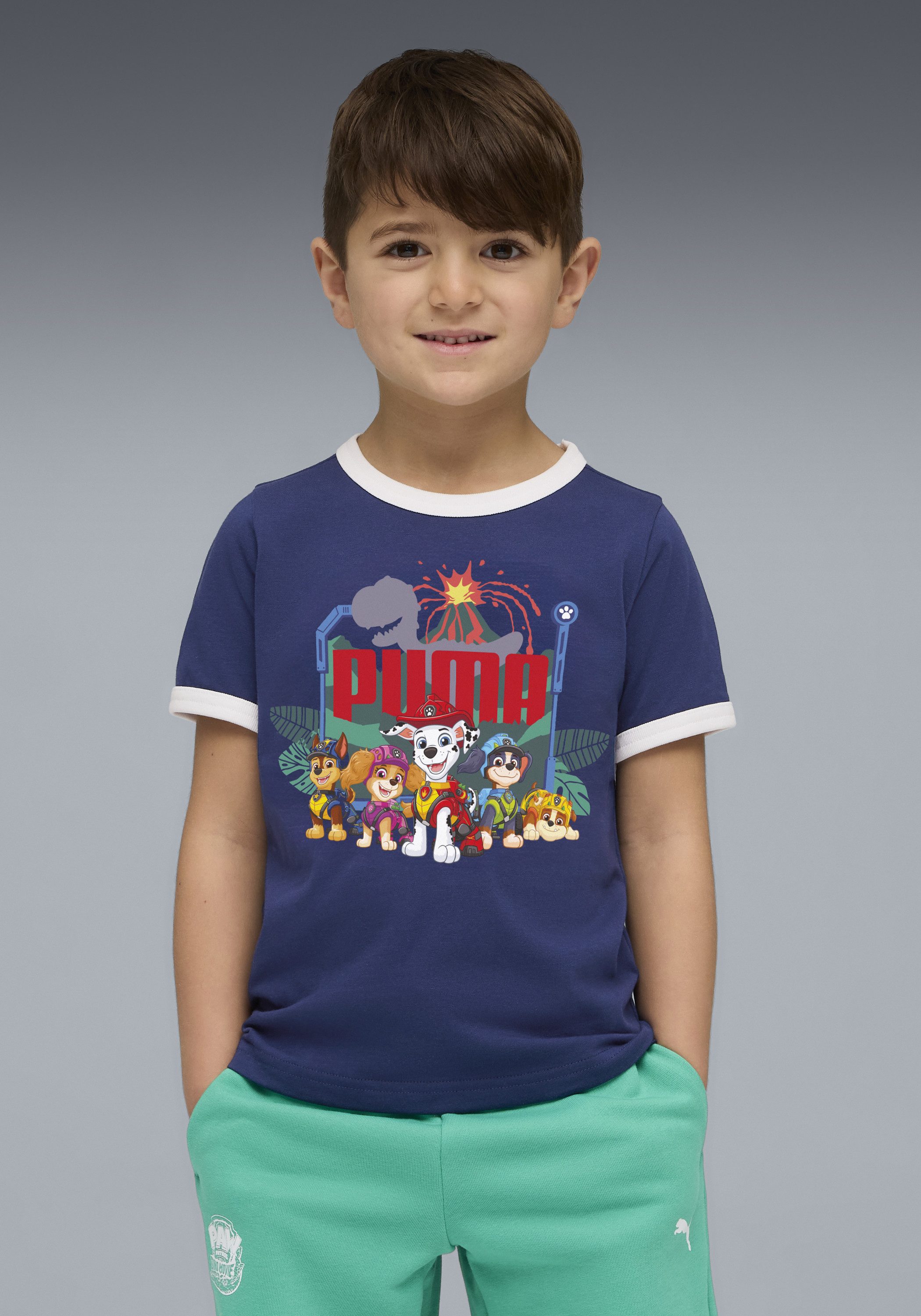 PUMA T-Shirt X PAW PATROL RINGER TEE Regular Fit, Kurzarm, für Kinder, mit Rundhalsausschnitt
