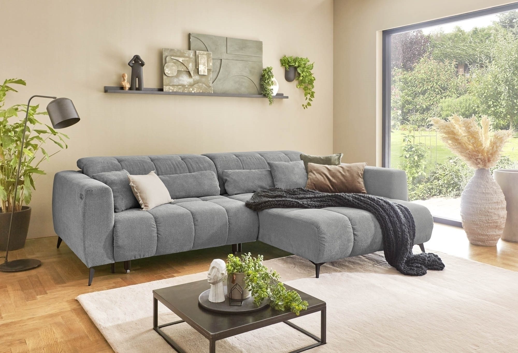 freiraum Polstergarnitur Luddi, Sitz + Kopfteilverstellung, Cord grau - 286x80x203cm (BxHxT)