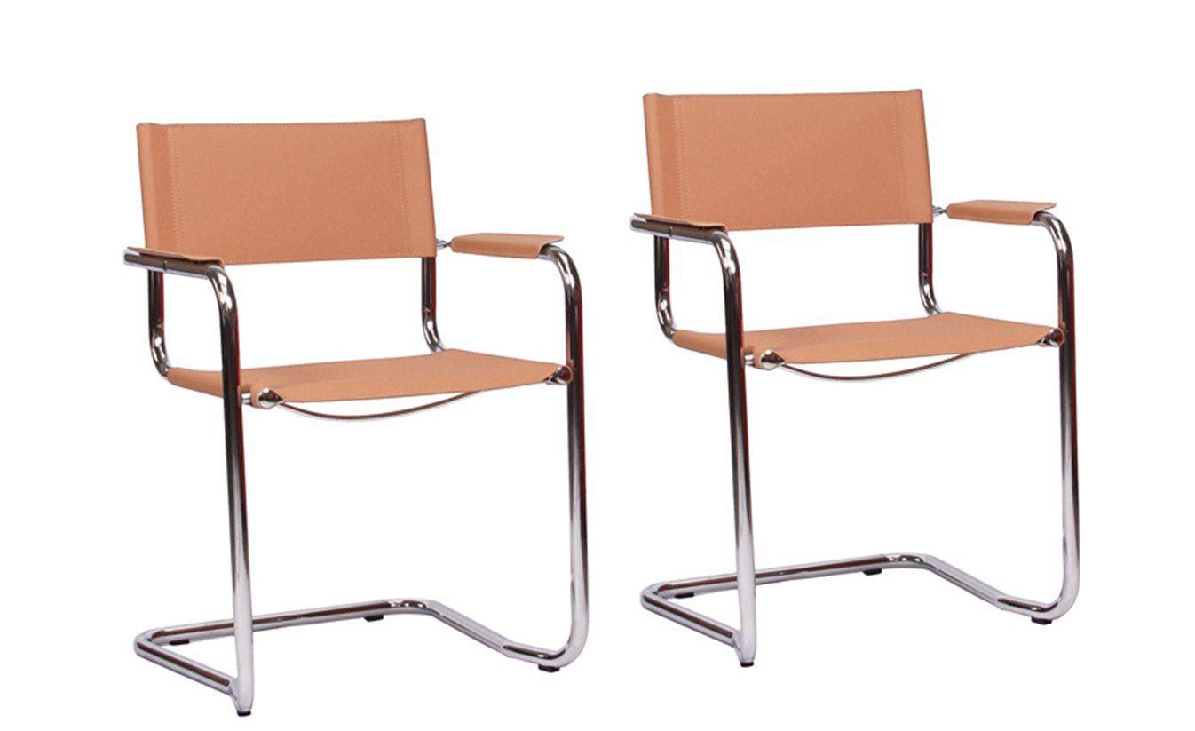 pemora Freischwinger Schwingstuhl Stapelstuhl Esszimmerstuhl 2-er Set KAY Leder