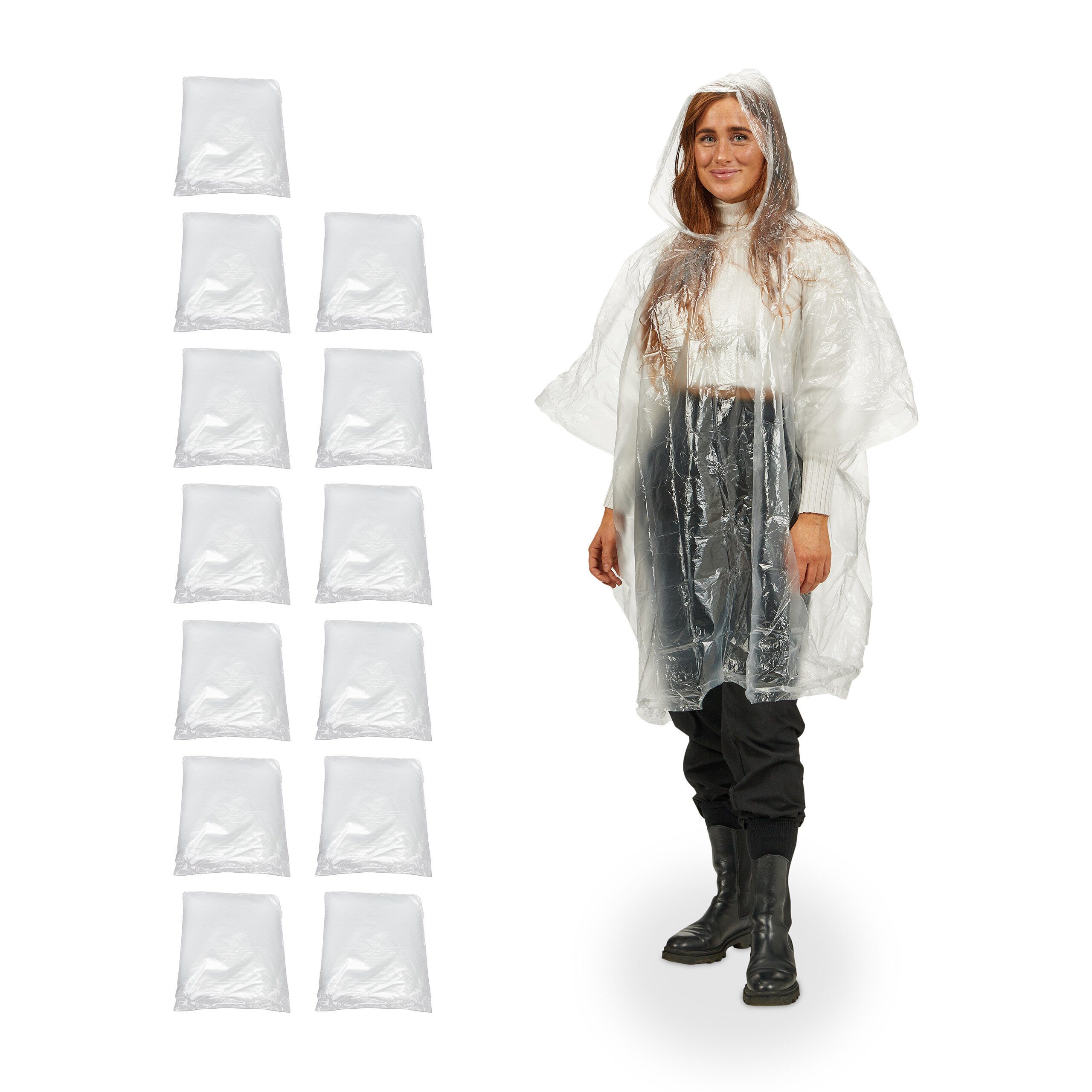 relaxdays Regenponcho Einweg Regenponcho 13er Set transparent günstig online kaufen