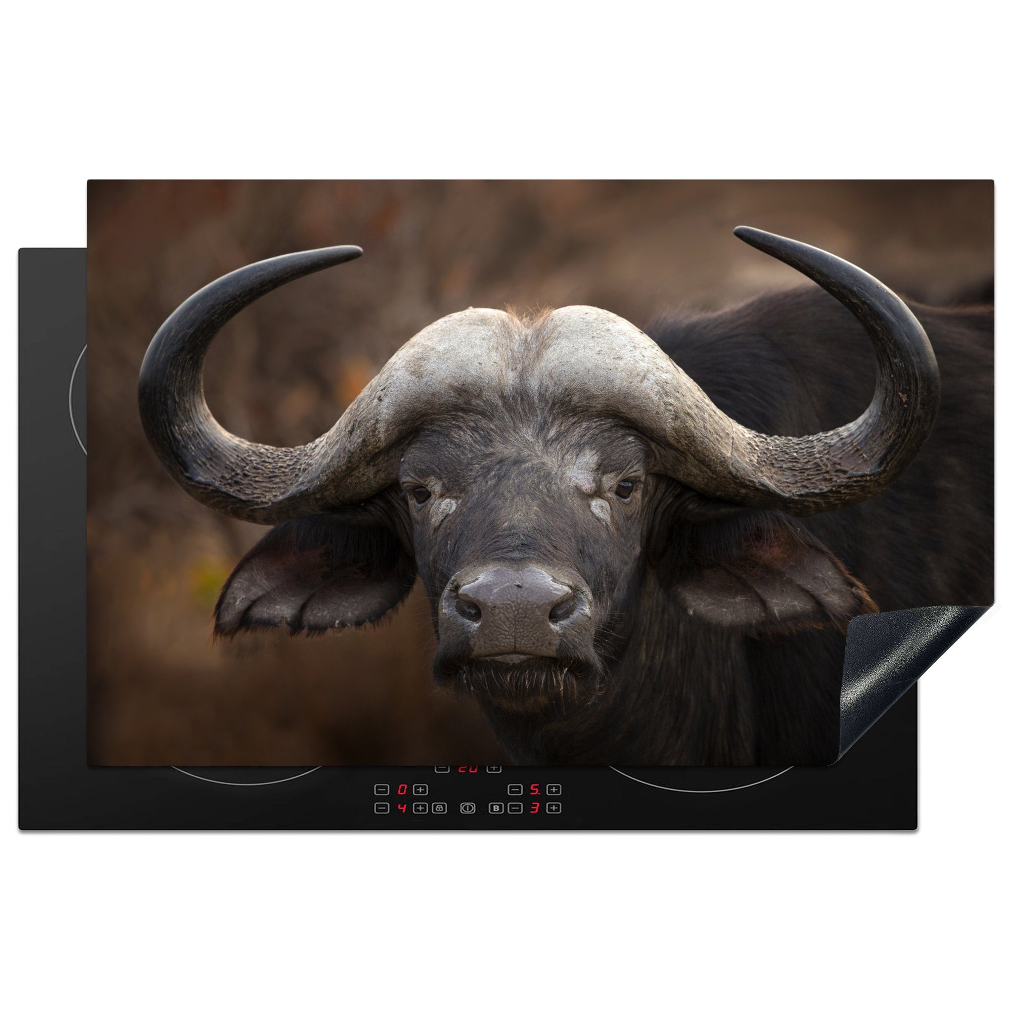 MuchoWow Herdblende-/Abdeckplatte Porträt eines 81x52 für tlg), die cm, Büffels, Schutz küche, Ceranfeldabdeckung (1 Vinyl, Induktionskochfeld