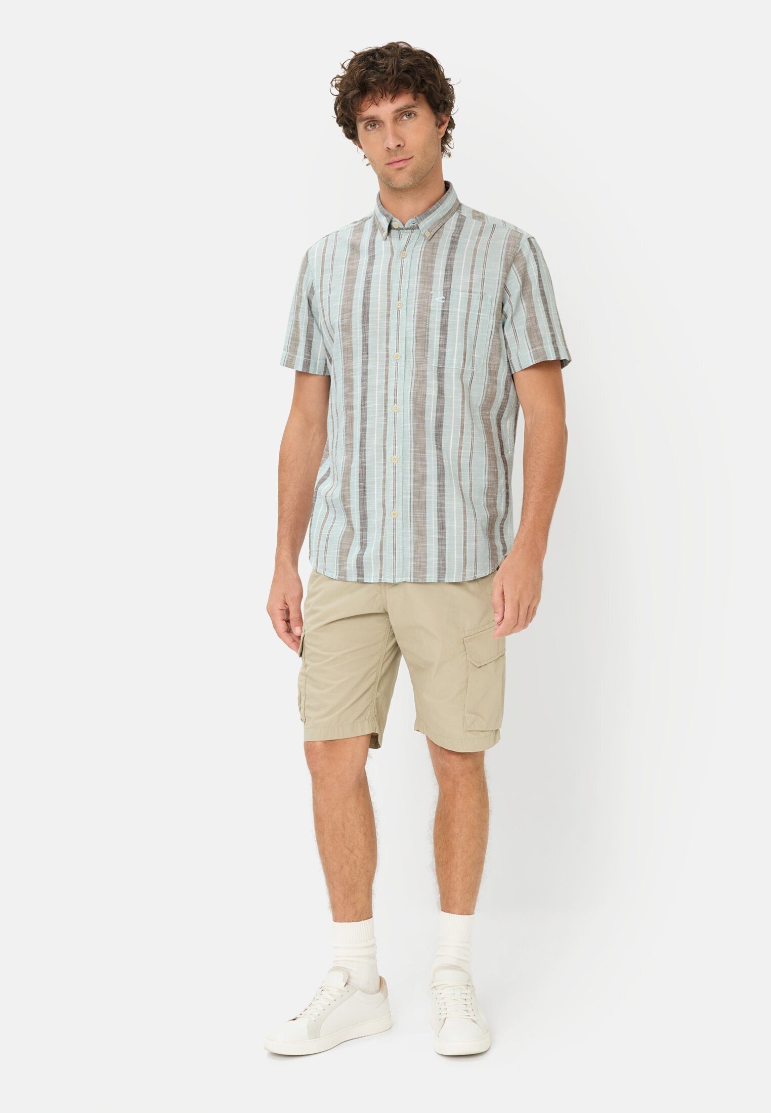 camel active Kurzarmhemd aus reiner Baumwolle Kurzarm Button-Down