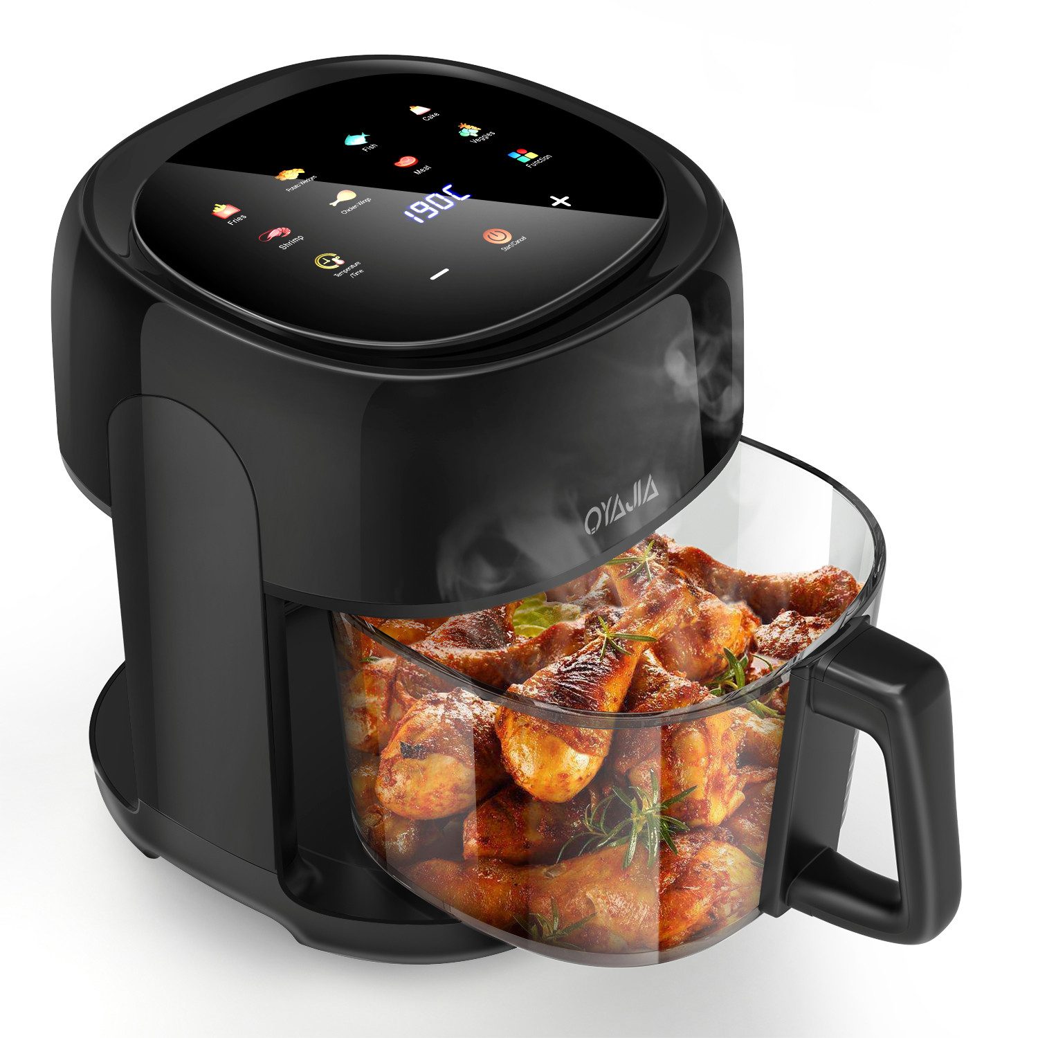 LETGOSPT Heißluftfritteuse 8-in-1 Air Fryer XL 5L, Heissluftfritteuse mit Sichtfenster, Ohne ÖL, 1800,00 W, LED Touchscreen, 55 Prozent energiesparend, spülmaschinenfeste Körbe