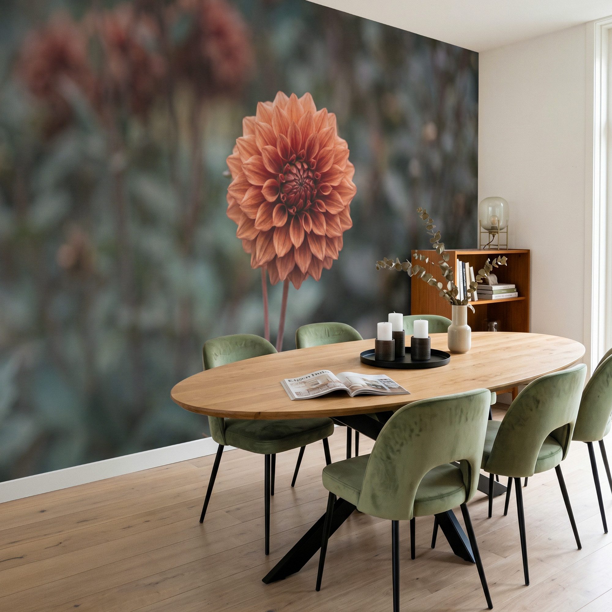 OnlyWow Fototapete Dahlie - Blume - Natur - Atmosphärisch, Matt, bedruckt, Wohnzimmer, Modern, Wanddekoration, Vliestapete 100x70cm – Bild 5 von 5