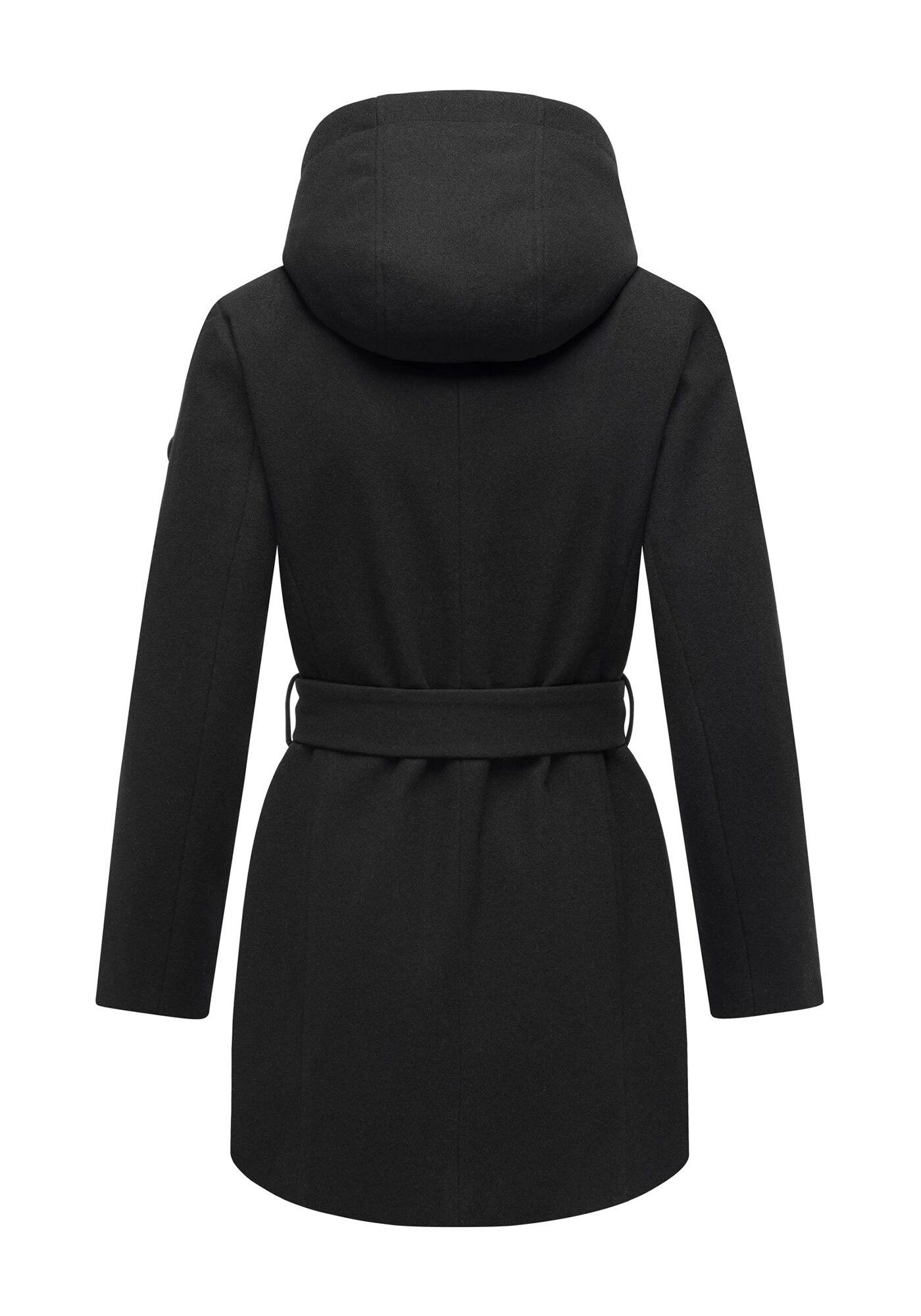 Marikoo Kurzmantel Katalinaa Eleganter Wickel Mantel mit Taillengürtel und Oversized Hood Kapuze – Bild 4 von 5