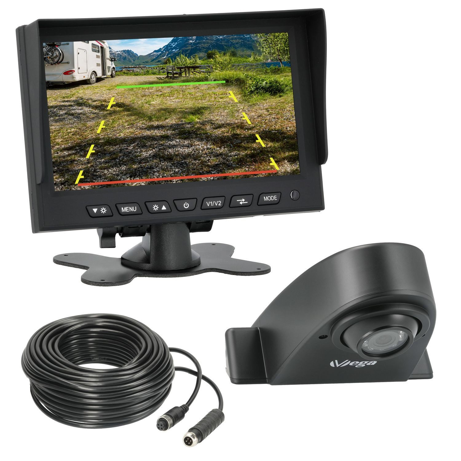 VSG24 7" Rückfahrsystem LOGISTIK für Transporter inkl. Monitor, 1x Kugelkopf Rückfahrkamera (IP67 Wasserdichte 120° Kamera mit Nachtsicht 12V-24V zum nachrüsten)