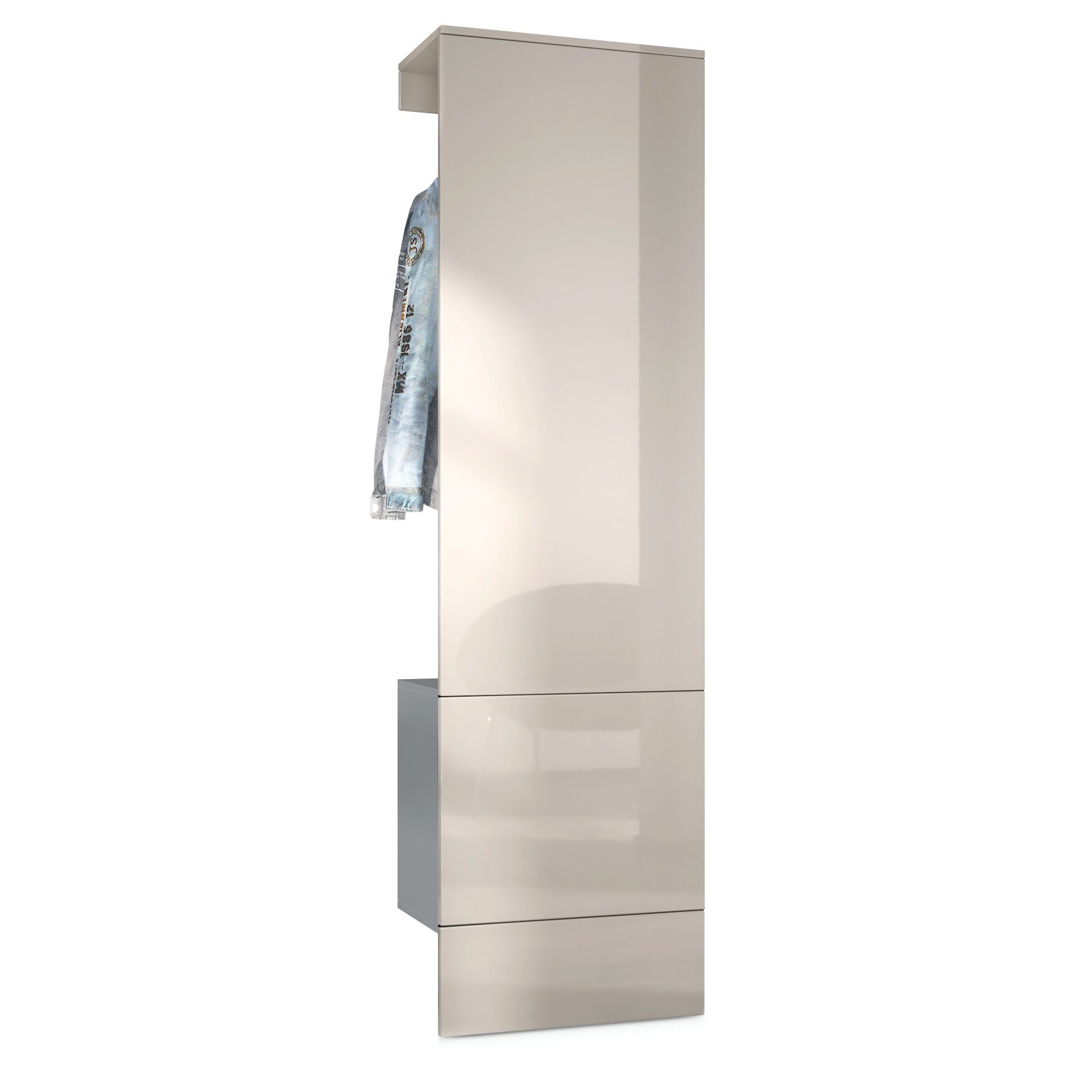 Vladon Garderoben-Set Carlton Set 5, (Wandgarderobe bestehend aus, mit integrierter Tür und 1 Kleiderstange), Anthrazit matt/Sandgrau Hochglanz (52 x 193 x 35 cm)