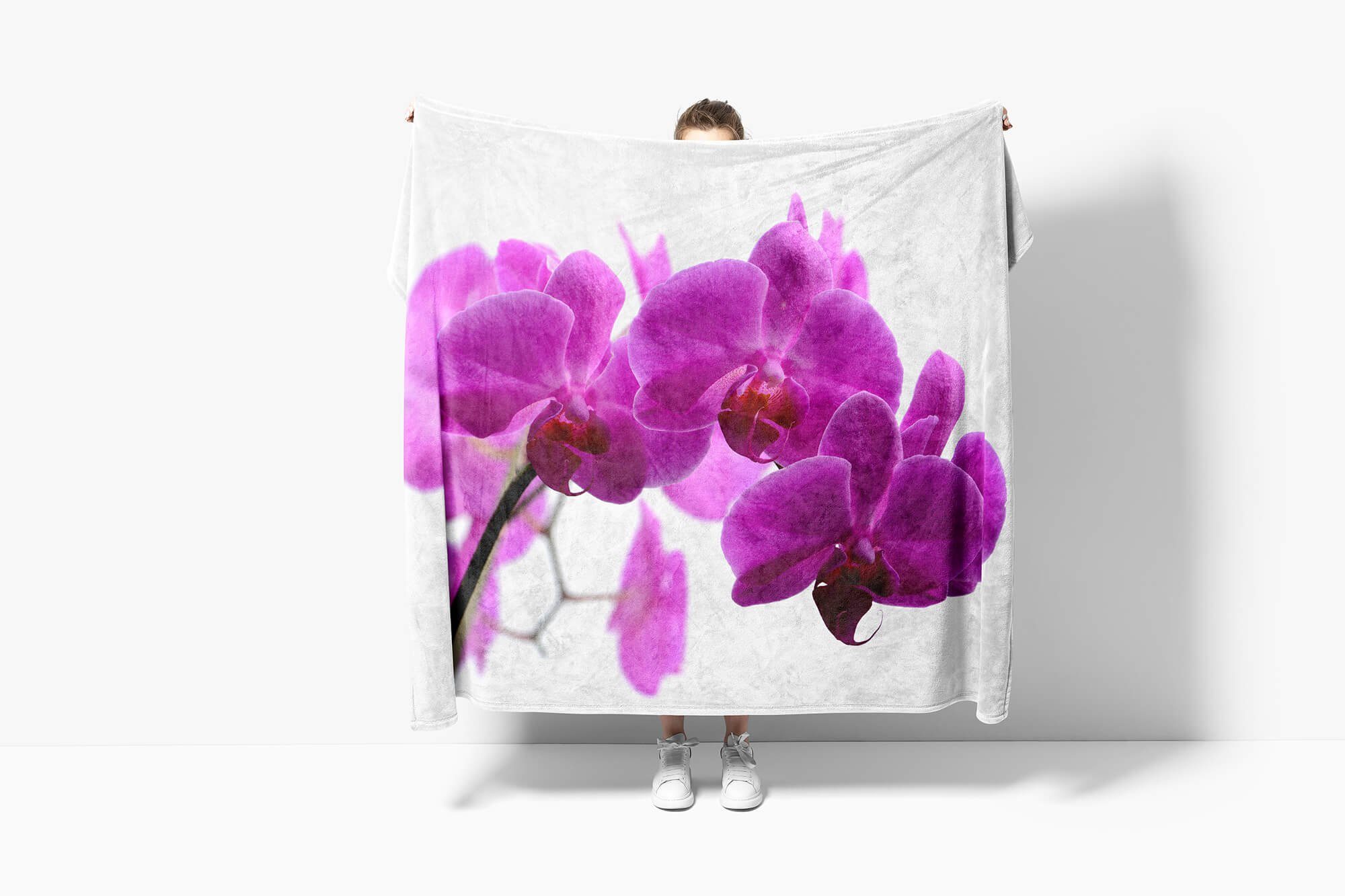 Handtuch Blü, Orchidee Art mit (1-St), Kuscheldecke Saunatuch Strandhandtuch Fotomotiv Blume Handtuch Handtücher Sinus Baumwolle-Polyester-Mix