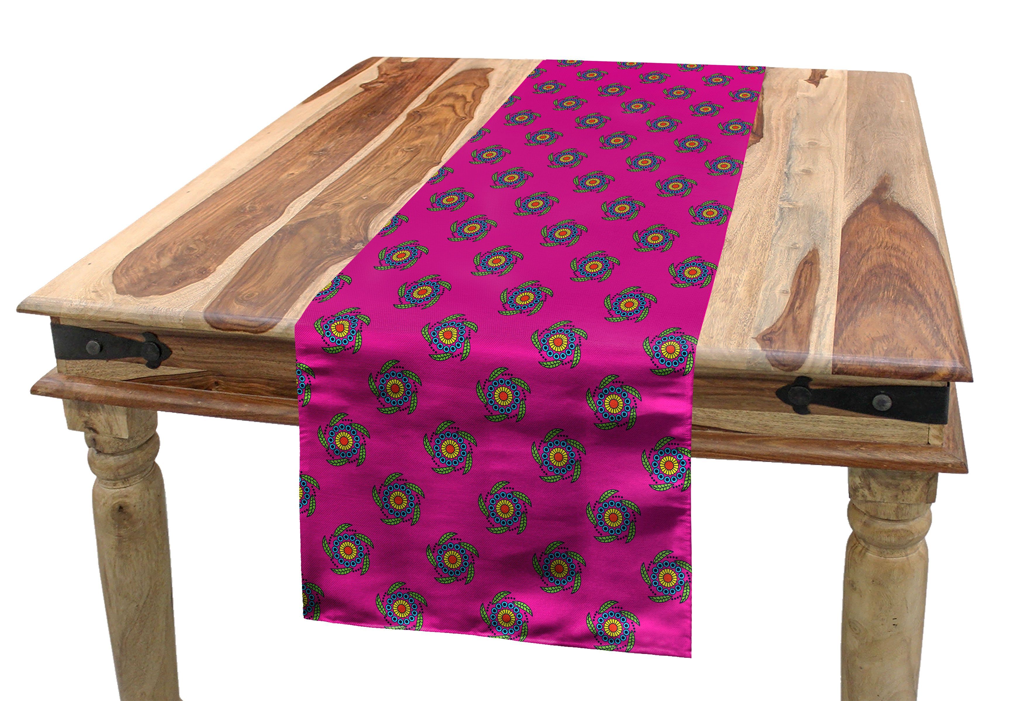 Abakuhaus Tischläufer Esszimmer Küche Rechteckiger Dekorativer Tischläufer, Hot Pink Windmühle Scheinen Blumen
