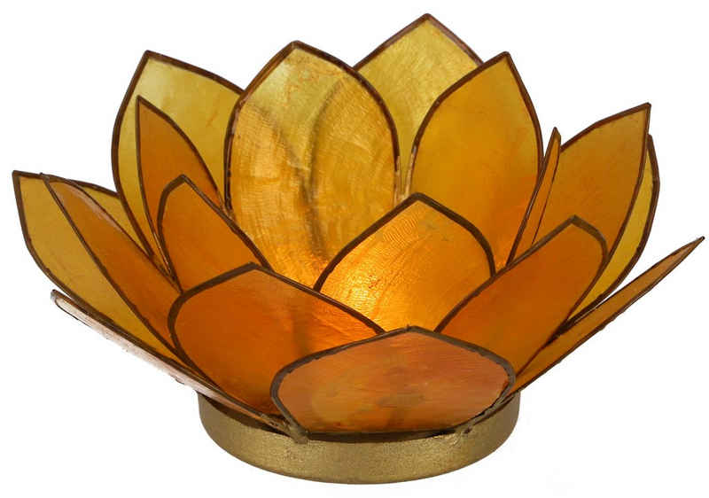 Guru-Shop Windlicht Lotus Teelicht Muschel 14*6 cm - goldgelb