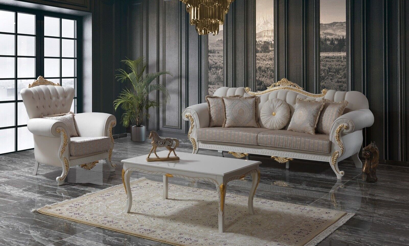 JVmoebel Wohnzimmer-Set Luxus Sofagarnitur Komplette Beige Polstersofa Sessel, (2-St., Nur 3 Sitzer + Sessel), Made in Europe
