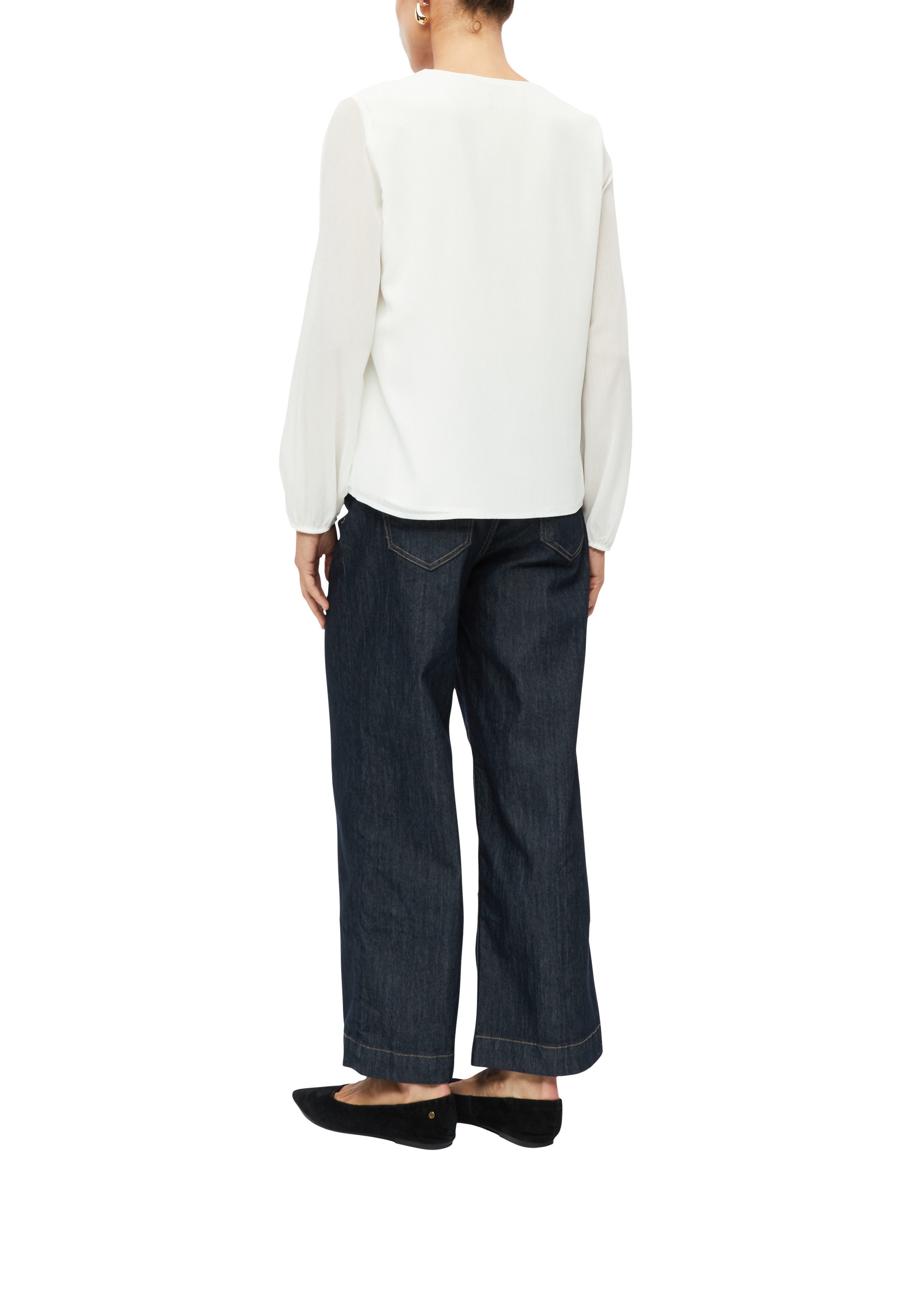 s.Oliver BLACK LABEL Langarmbluse Sommerbluse mit Volants und transparenter Optik