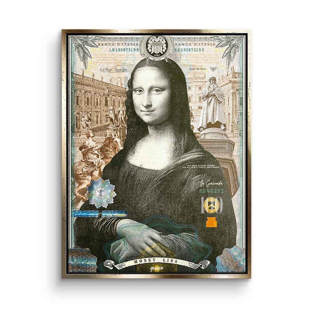 DOTCOMCANVAS® Leinwandbild, Mona Lisa Leinwandbild Money Lisa Porträt Pop Art goldener Rahmen