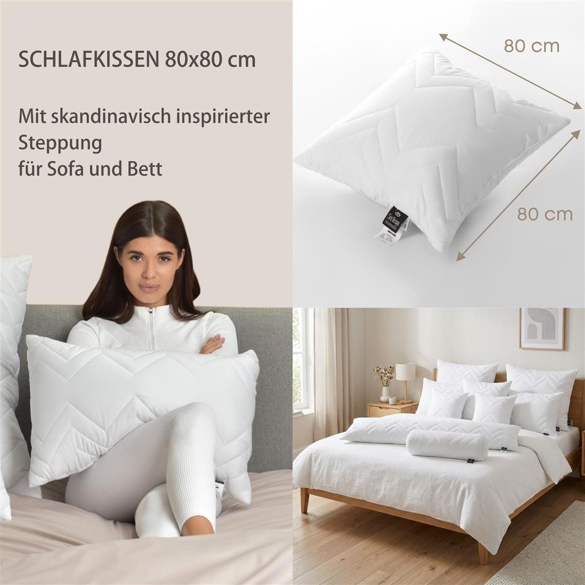SEI Design Microfaserkissen Mikrofaser Schlafkissen Kissen gesteppt 80x80 cm, Füllung: Faserbällchen, Bezug: Microfaser, Seitenschläfer, Rückenschläfer, Bauchsc – Bild 5 von 5