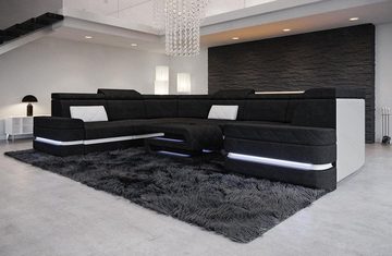 Sofa Dreams Wohnlandschaft Stoff Polstersofa Couch Positano U Form Stoffsofa, mit LED, Stauraum, Designersofa