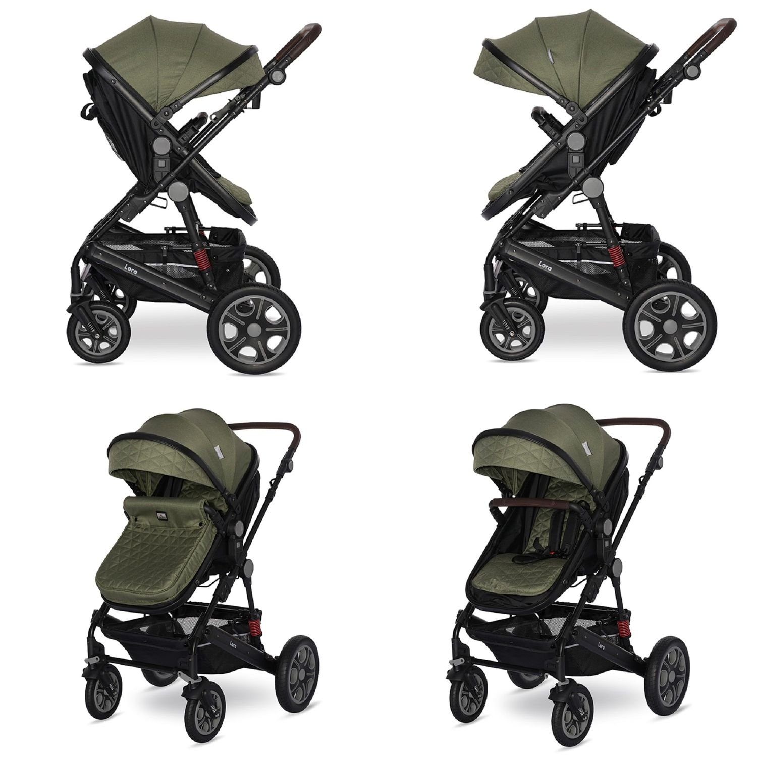 Lorelli Kombi-Kinderwagen Kinderwagen Lora, faltbar Gummiräder Tragetasche Sportsitz Fußabdeckung