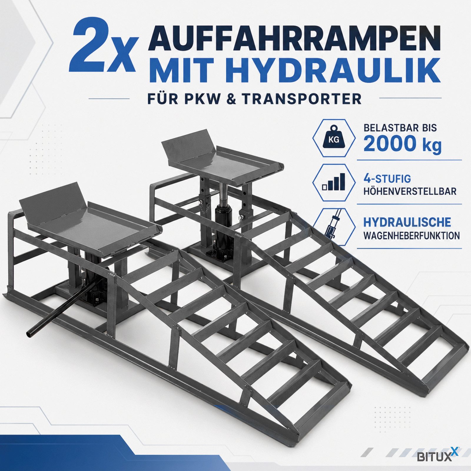 Bituxx Auffahrrampe 1 Paar Dunkelgrau inkl. Wagenheber (2er Set, 2-St., MS-17871), mit hydraulischer Wagenheberfunktion – Bild 2 von 5