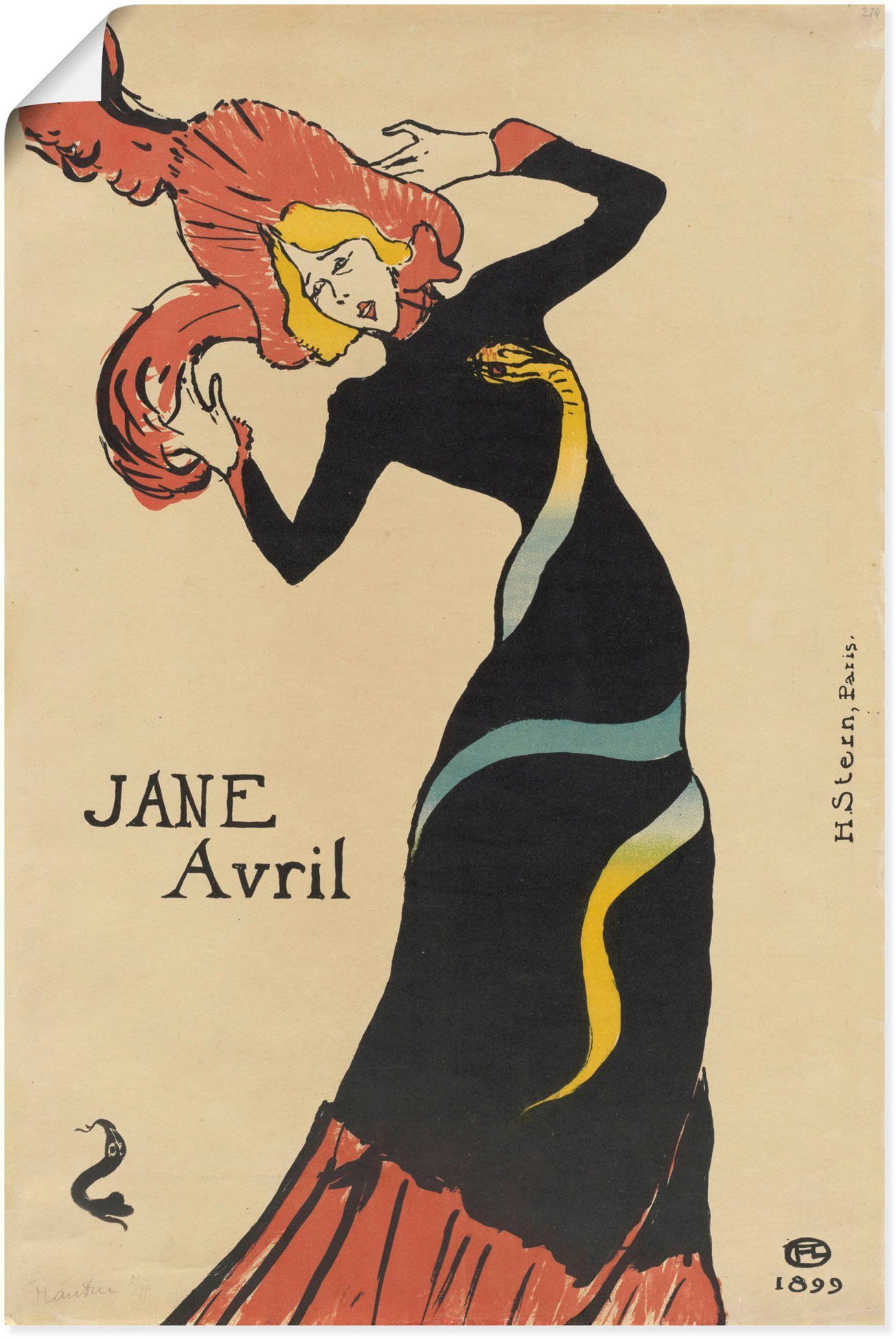 Artland Wandbild Jane Avril (Plakat). 1899, Ausstellungsplakate (1 St), als Alubild, Leinwandbild, Wandaufkleber oder Poster in versch. Größen