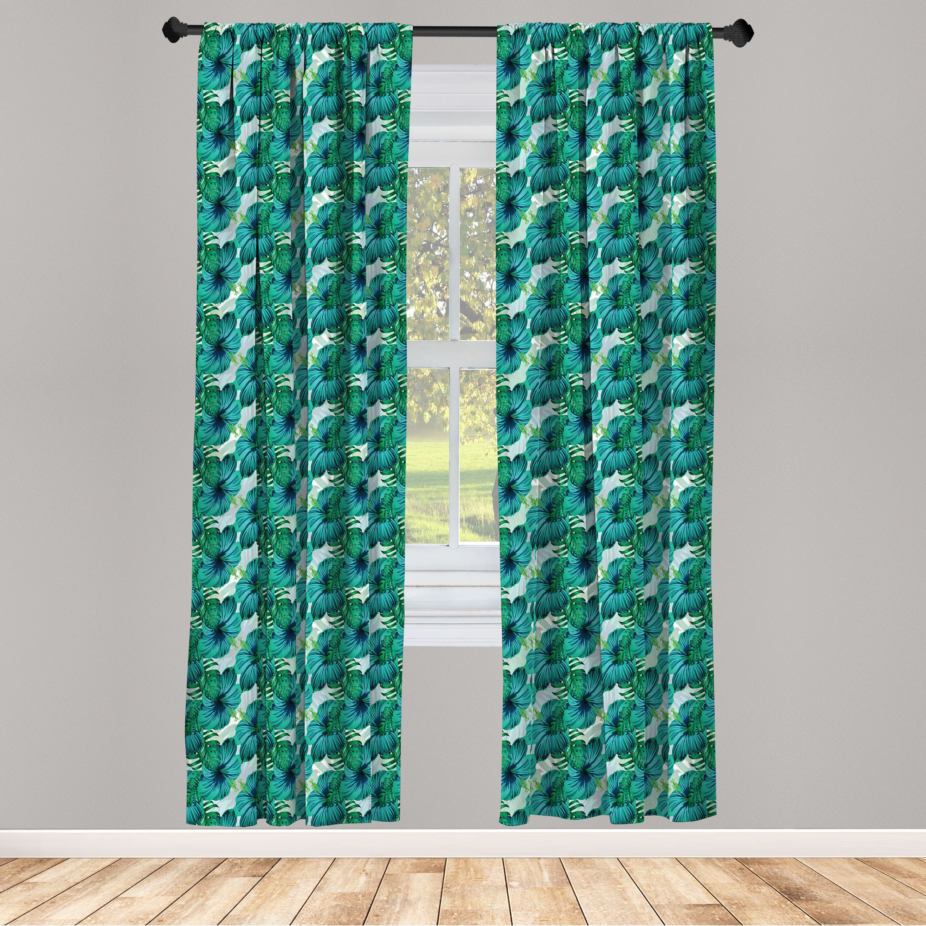 Gardine Vorhang für Wohnzimmer Schlafzimmer Dekor, Abakuhaus, Microfaser, Exotisch Aloha Sommer-Blätter Hibiscus