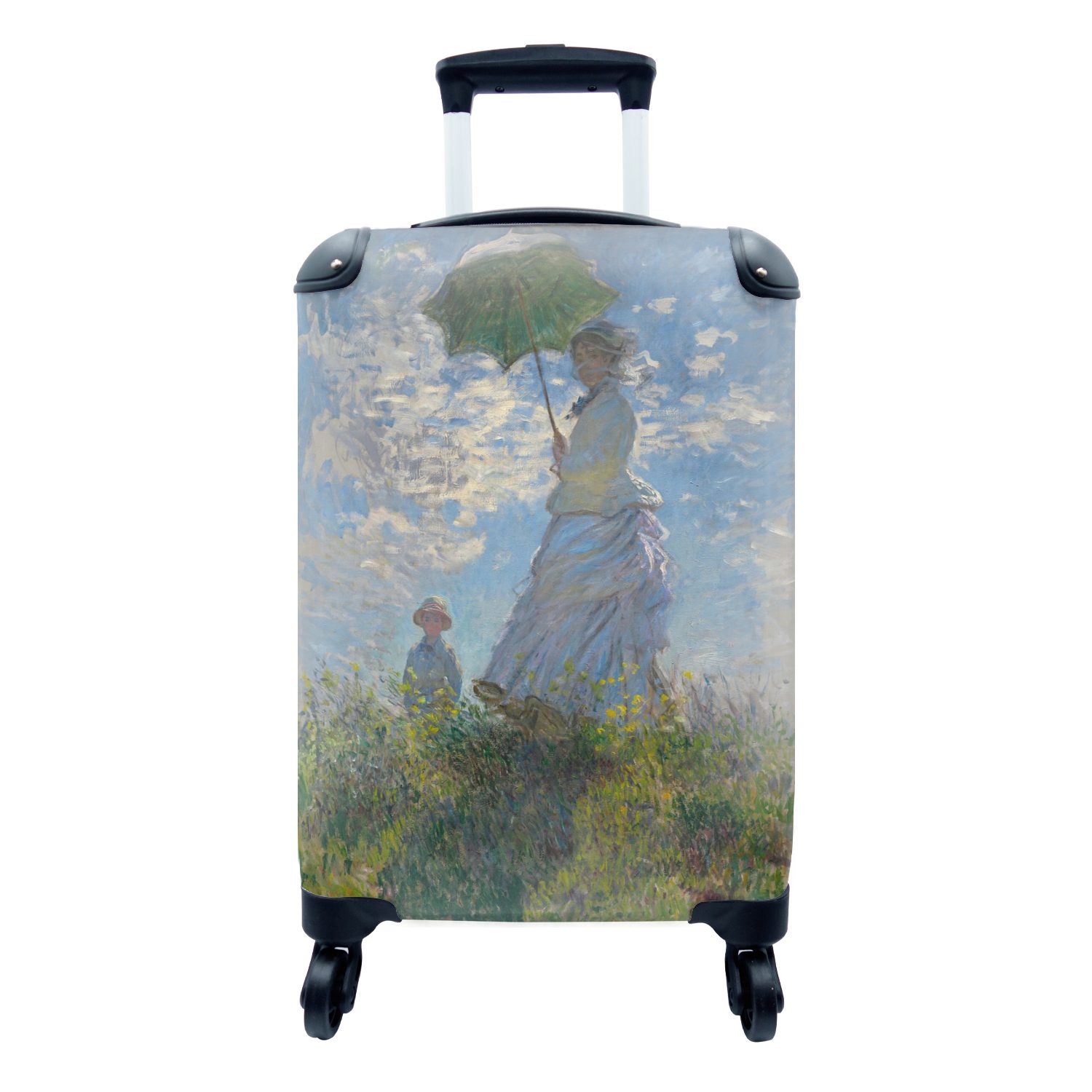 MuchoWow Handgepäckkoffer Frau mit Sonnenschirm - Gemälde von Claude Monet, 4 Rollen, Reisetasche mit rollen, Handgepäck für Ferien, Trolley, Reisekoffer