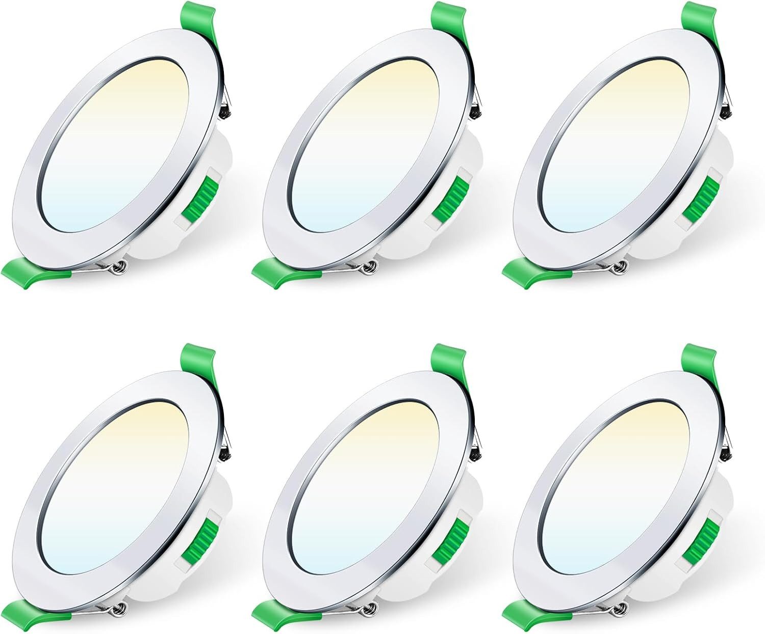 ALUSSO LED Einbaustrahler 6er-Set, 7W Decken Leuchte, 68mm Flach Прожекторы Dimmbar Spot, Helligkeit von 10 % bis 100 %, Rund, Chrom