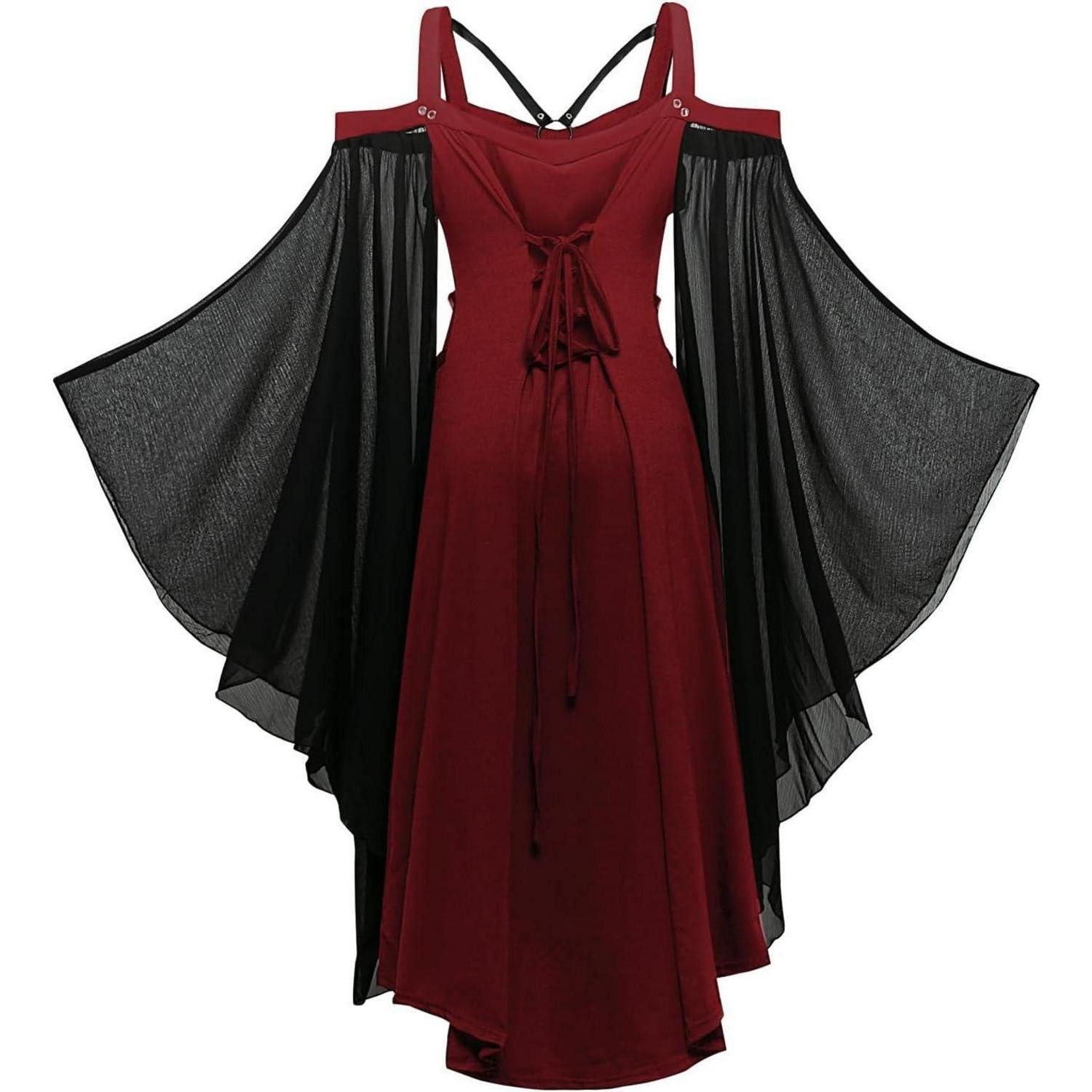 LuxusKollektion Hexen-Kostüm Kleid Gothic Damen Mittelalter Trompetenärmel Taille 4XL Rote