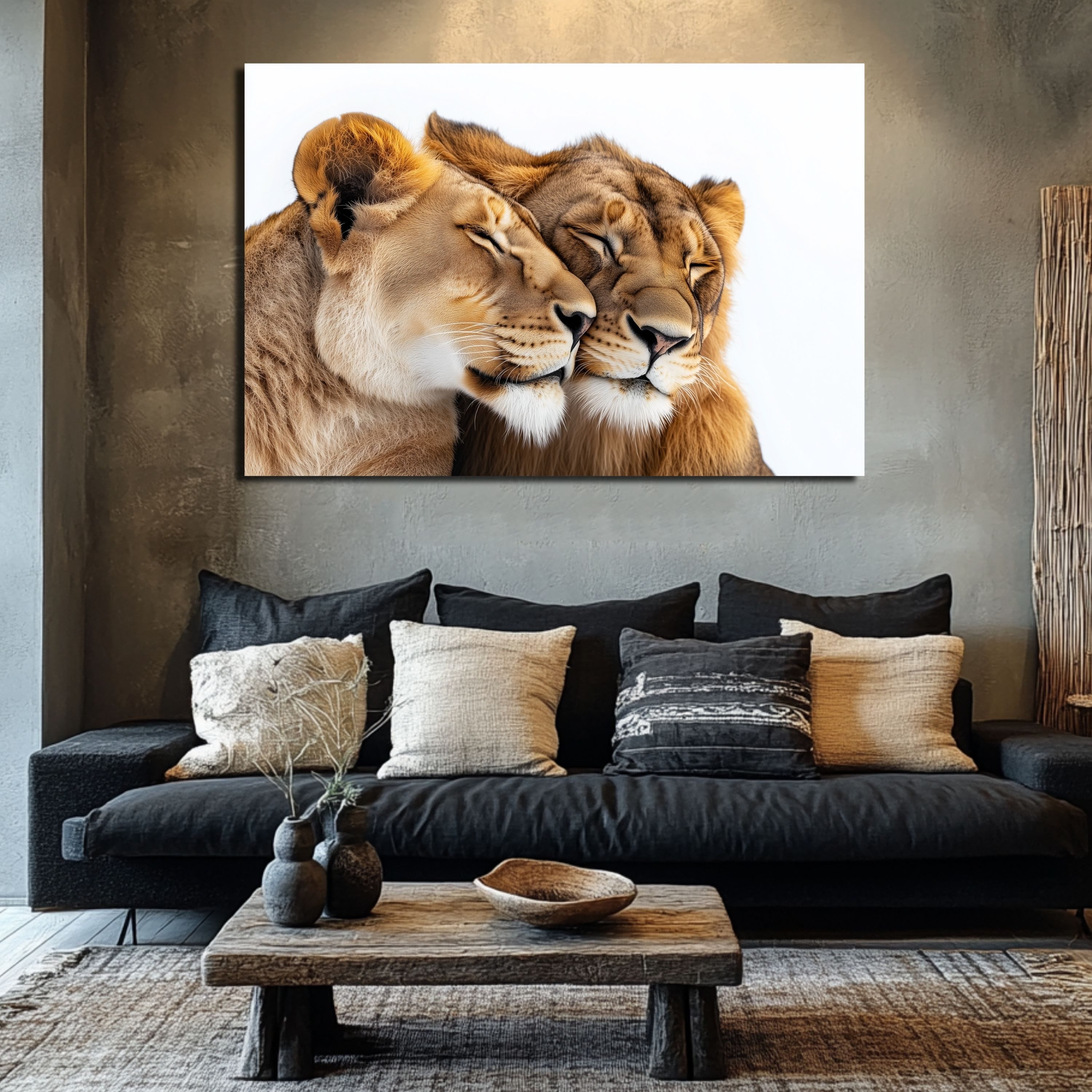 DARO Design Leinwandbild Modern Abstrakt Wandbilder XXL Wandbild Wand Deko Leinwand Bilder, (Löwenpaar Sonnenuntergang - Bild groß Wohnzimmer Schlafzimmer Küche Esszimmer Einteilig Querformat Fotodruck Leinwände Wanddeko Abstrakte Kunst Boho), 30x20cm