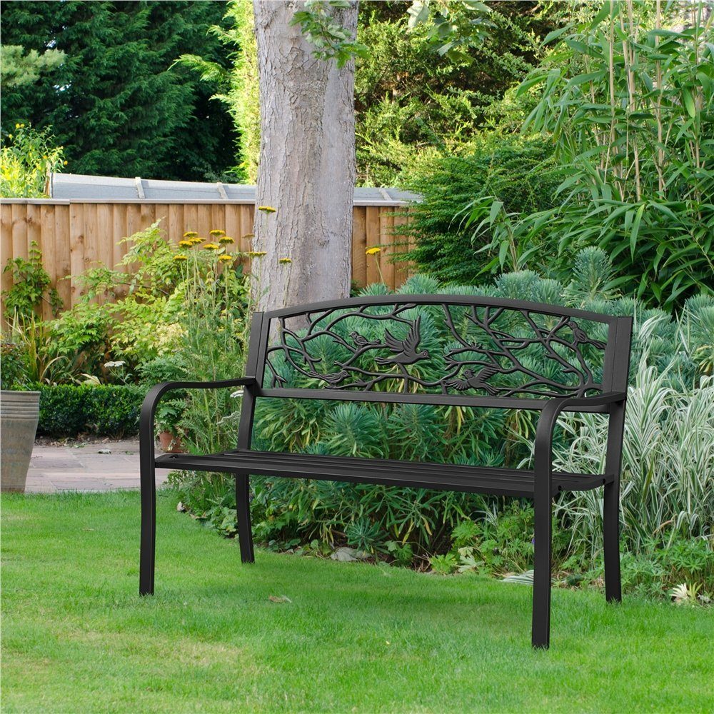 Yaheetech Gartenbank aus Pulverbeschichtetem Metall mit Vogelmuster im Vintage-Stil, 3-Sitzer-Metallbank für Garten/Terrasse/Balkon – Bild 3 von 5
