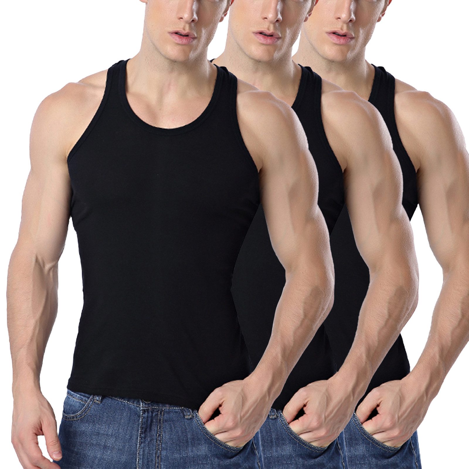 TANTOMI Unterhemd 3er Pack Unterhemd Herren Tank-Top (Packung, 3-St) Schwarz Weiss, Geeignet für Sport, Fitness und Den Alltag