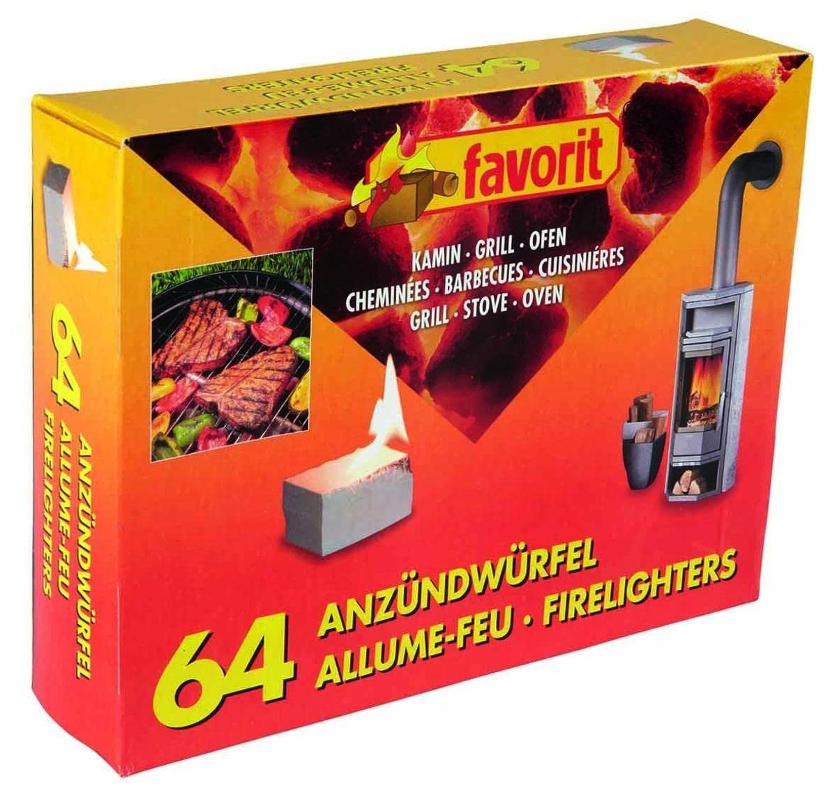 Grillanzünder Favorit Anzündewürfel für Grill, Kamin + Ofen weiße Anzünder 64 Stück