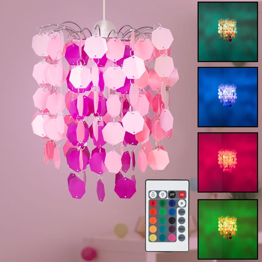 Pendelleuchte, Farbwechsel, Warmweiß, etc-shop Leuchte Zimmer dimmbar Spiel Leuchtmittel Hänge Lampe Mädchen inklusive, LED Decken pink Kinder