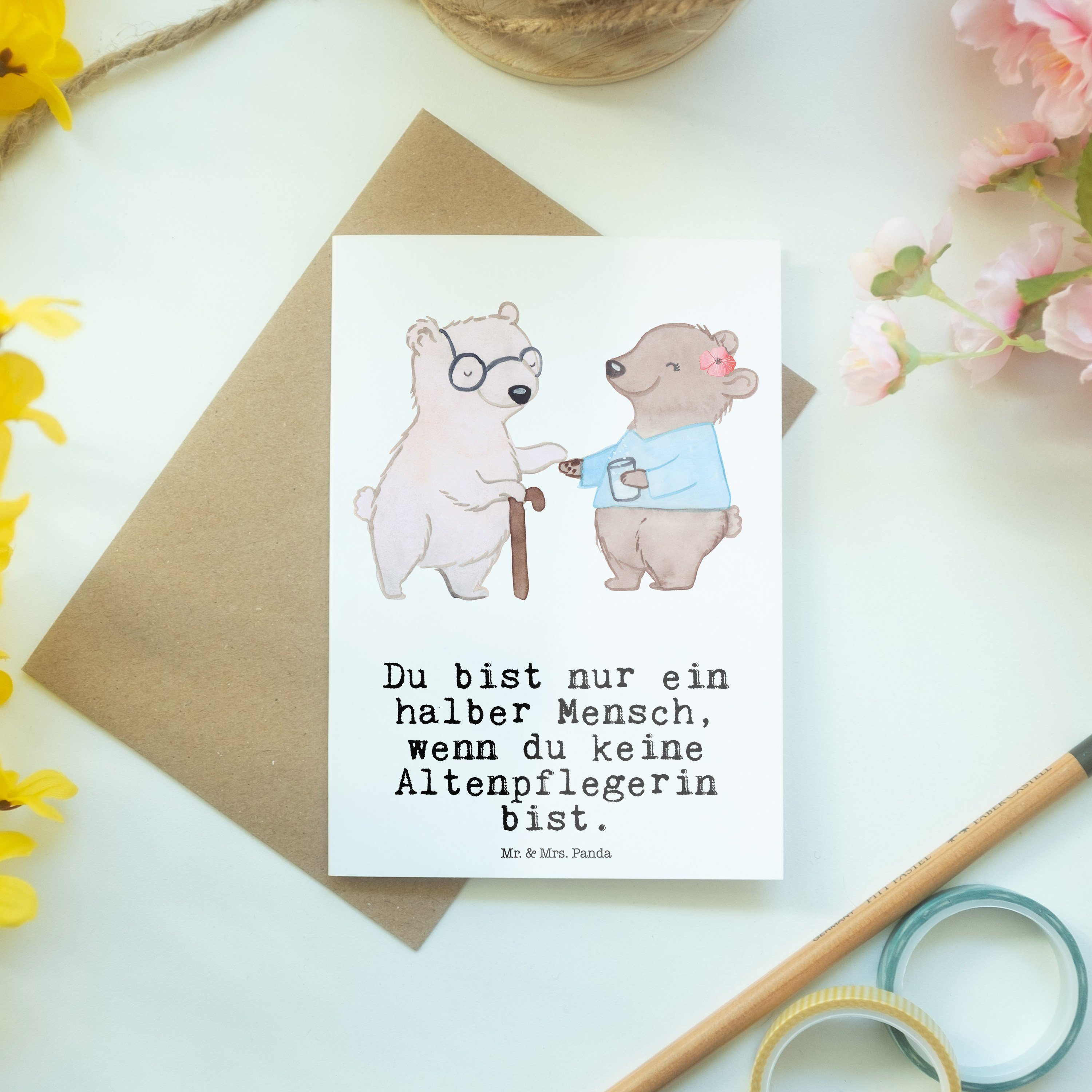 Mrs. Weiß - & Kollege, Altenpflegerin Geschenk, Mr. Herz Grußkarte mit Panda Jubiläu - Kollegin,