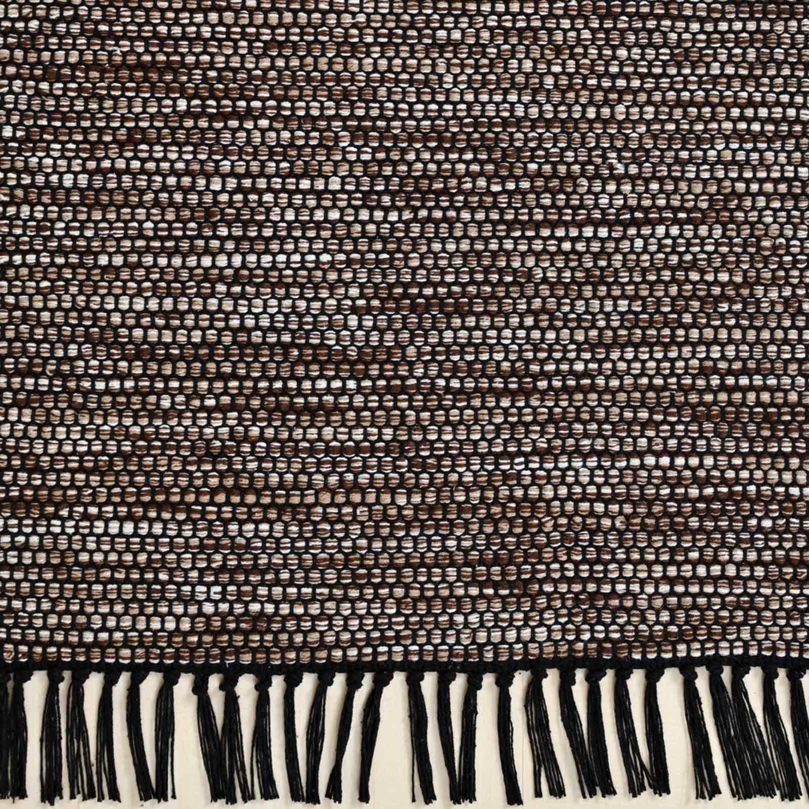 TaraCarpet Wollteppich Handwebteppich Borkum 100% Baumwolle, rechteckig, Höhe: 5 mm, gewebt Baumwolle braun modern Wohnzimmer Küche 080x150 cm – Bild 4 von 5