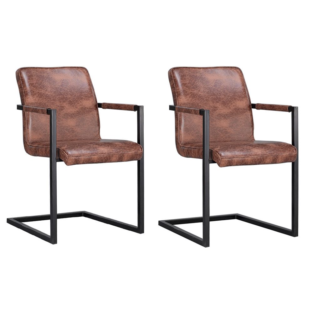 Stuhl 2er Set Freischwinger HEBEI Brown Designer Armlehnenstuhl Microfaser