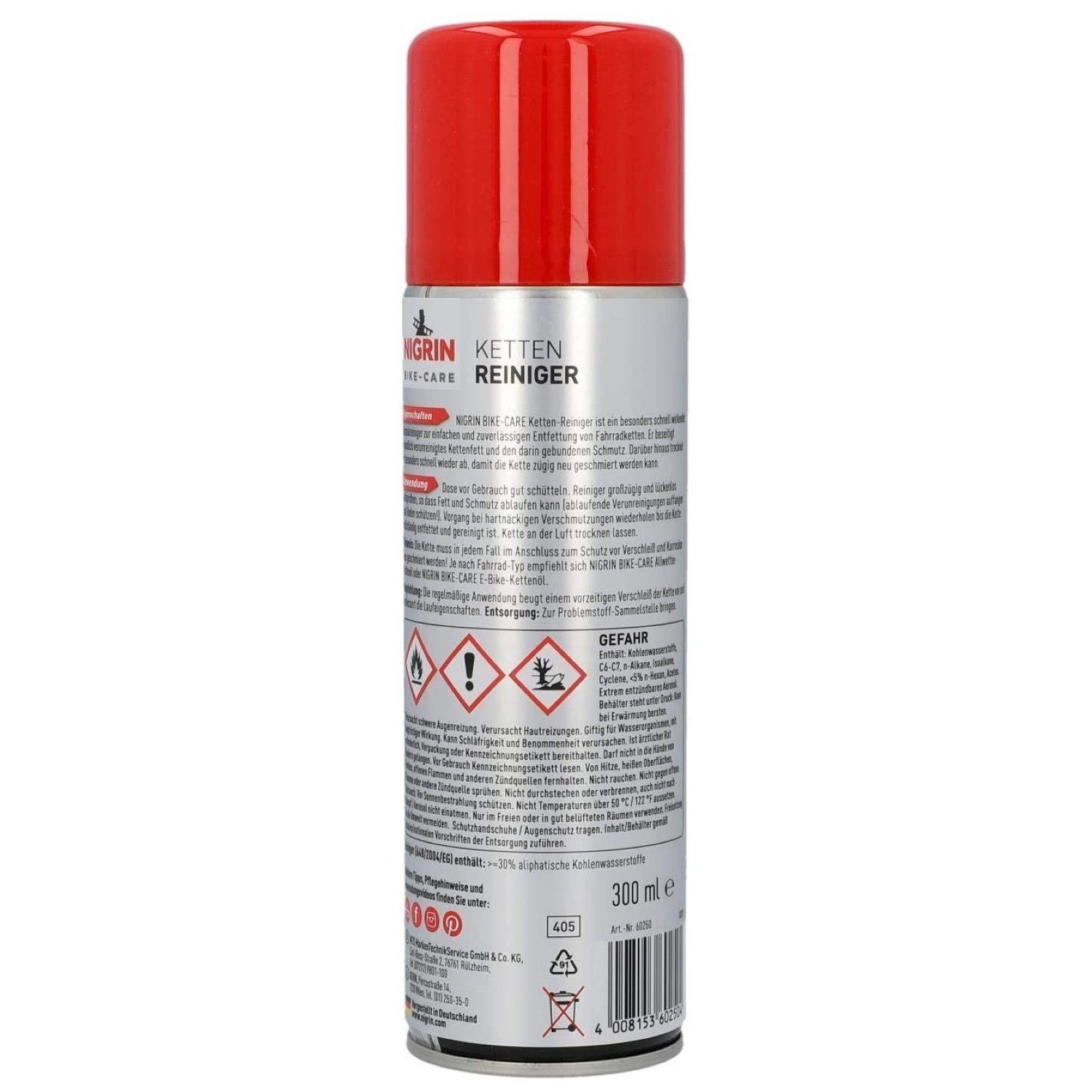 NIGRIN Bike Ketten-Reiniger 300ml Spray Entfetter Pflege Reinigungsspray (1-St. Entfetter Reinigung Pflege für Fahrräder Pedelecs E-Bikes Reinigung)