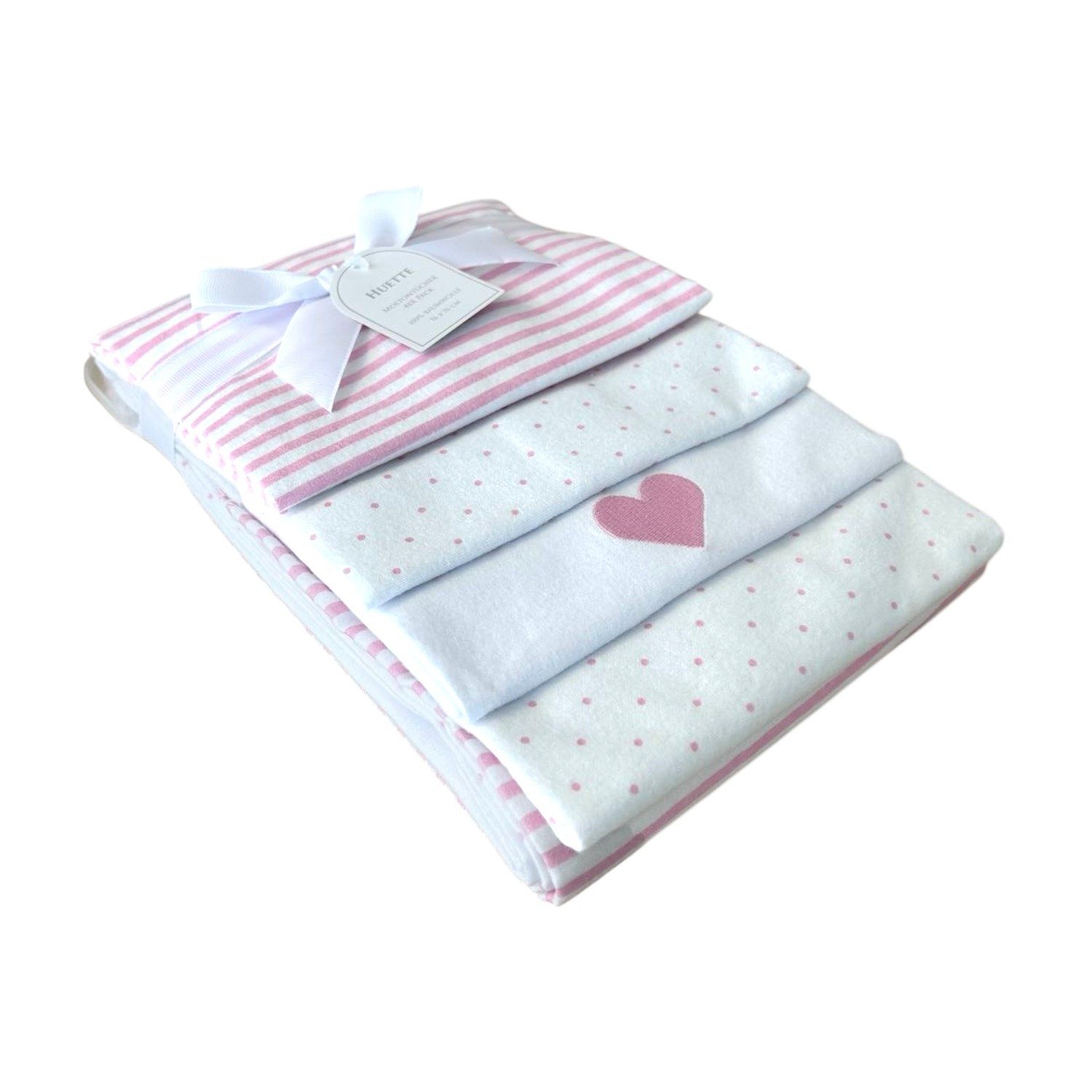 Spucktuch 4er Pack Moltontücher » Geschenkset rosa Herz » Baby Spucktuch
