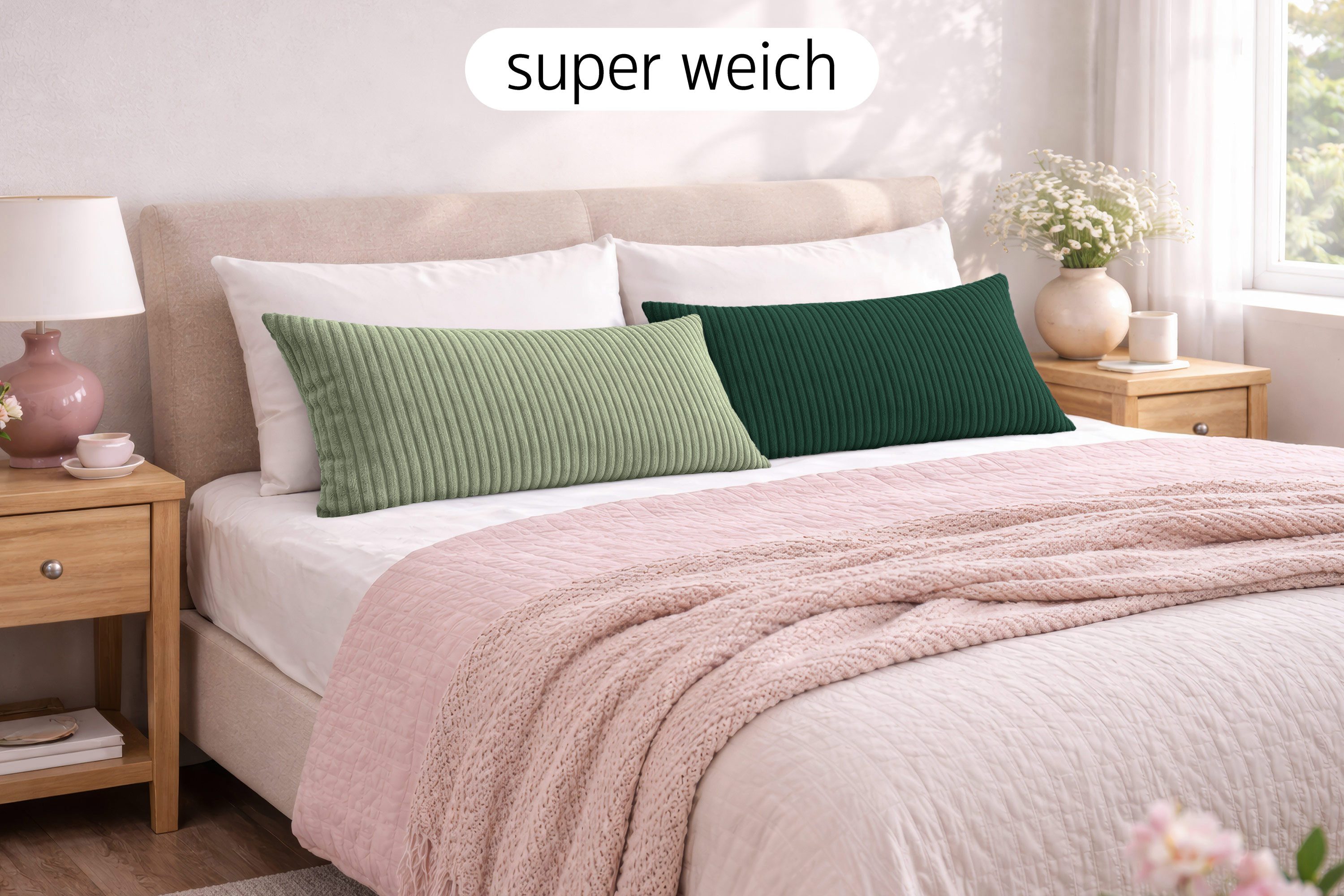 Amilian Kissenbezüge 40x80 cm 2er Set Cord-Optik Hotelverschluss - Zierkissenhülle Sofa, weich, pflegeleicht, formstabil – Bild 2 von 5