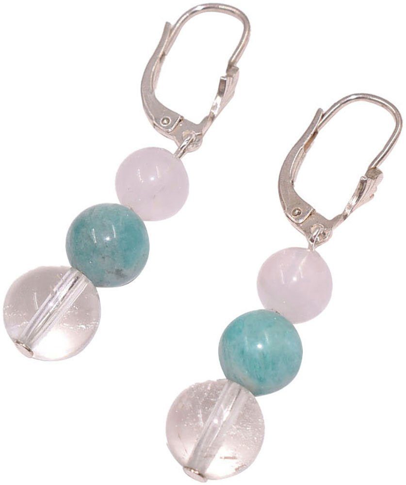 Firetti Paar Ohrhänger Schmuck Geschenk Silber 925 Ohrschmuck Ohrringe Edelsteine, Made in Germany - mit Amazonit, Bergkristall, Rosenquarz