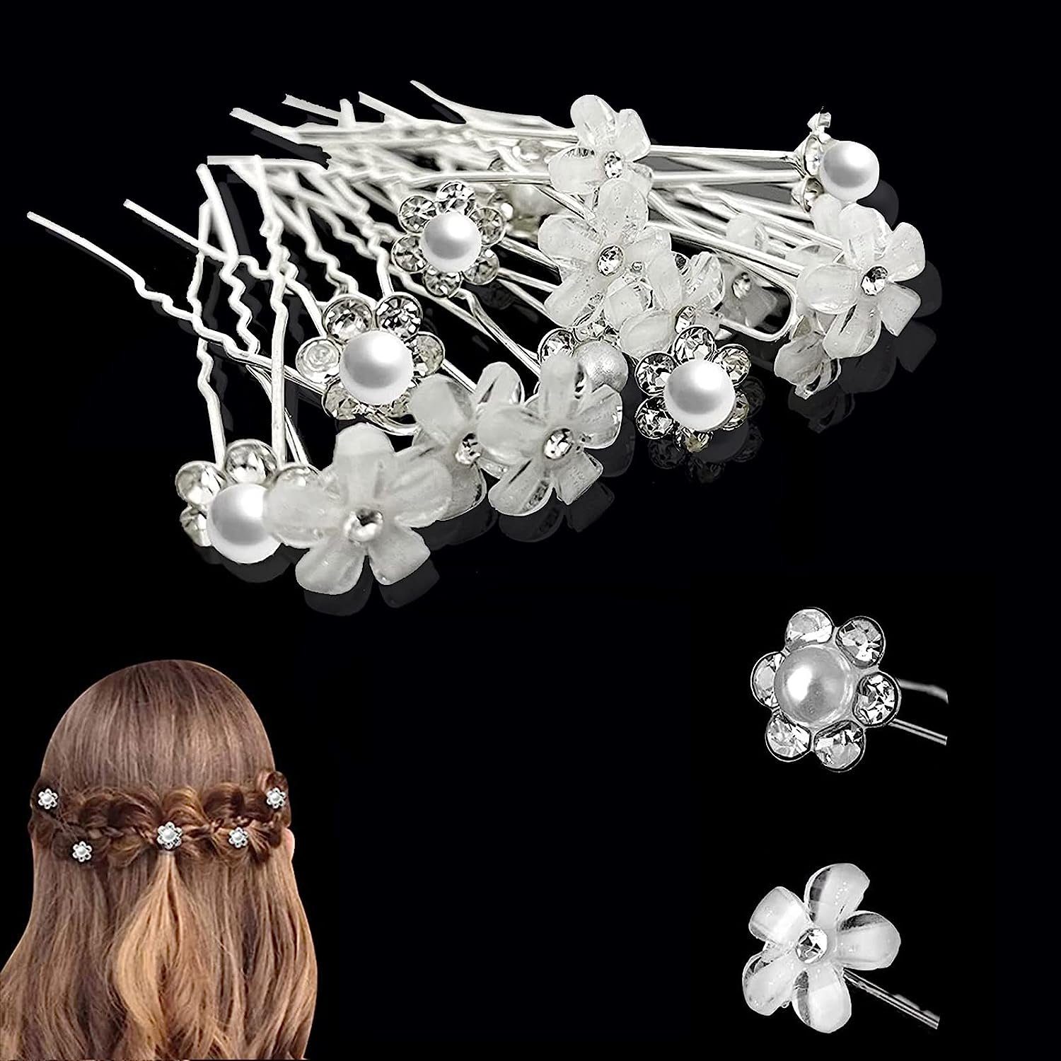 Hochzeit 40 Haarspangen Haarschmuck Stück U Braut WaKuKa (40-tlg) Blume Perlen Diadem